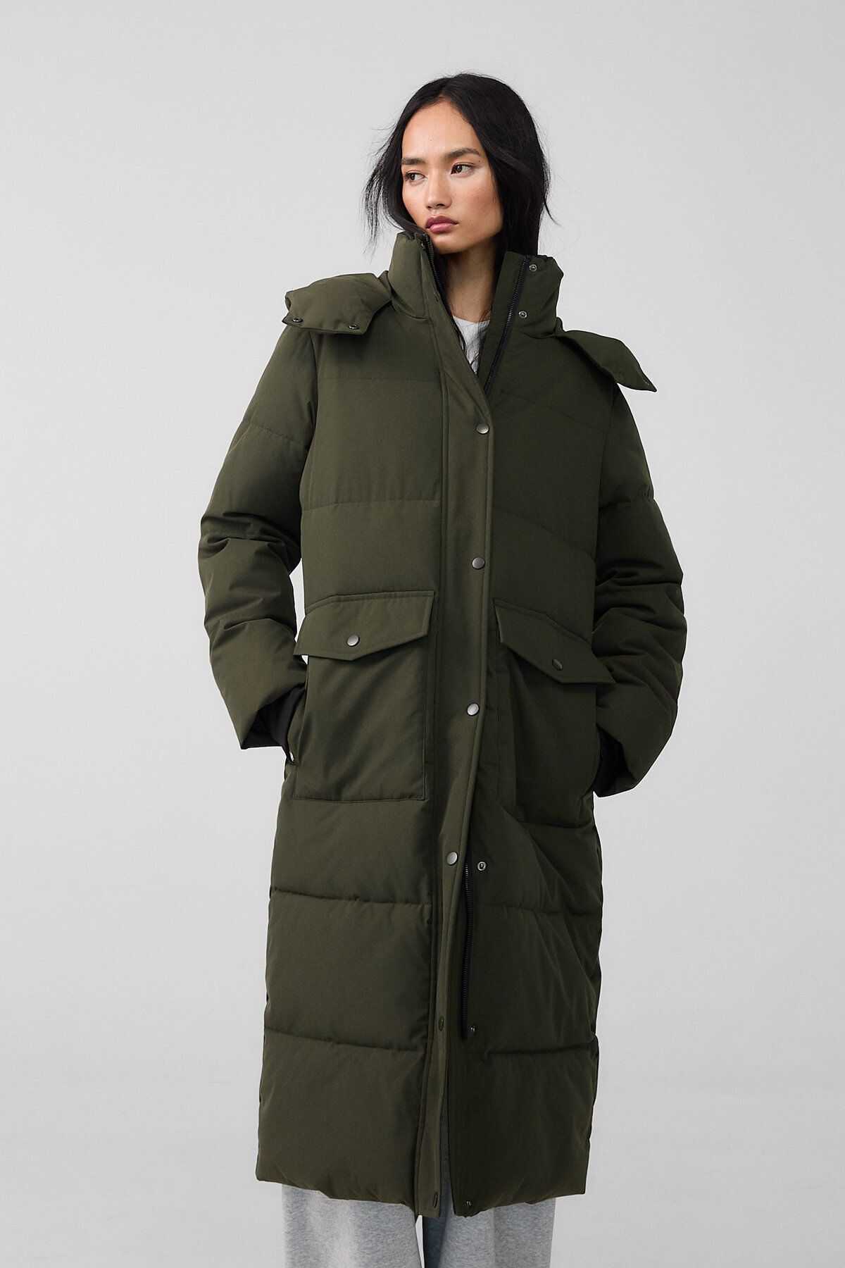 Stradivarius-Long puffer coat with hood 1