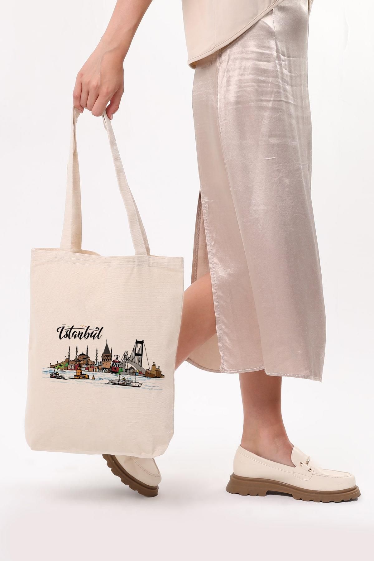 Çınar Bez Çanta-Canvas Colorful Istanbul Printed Cloth Bag 6