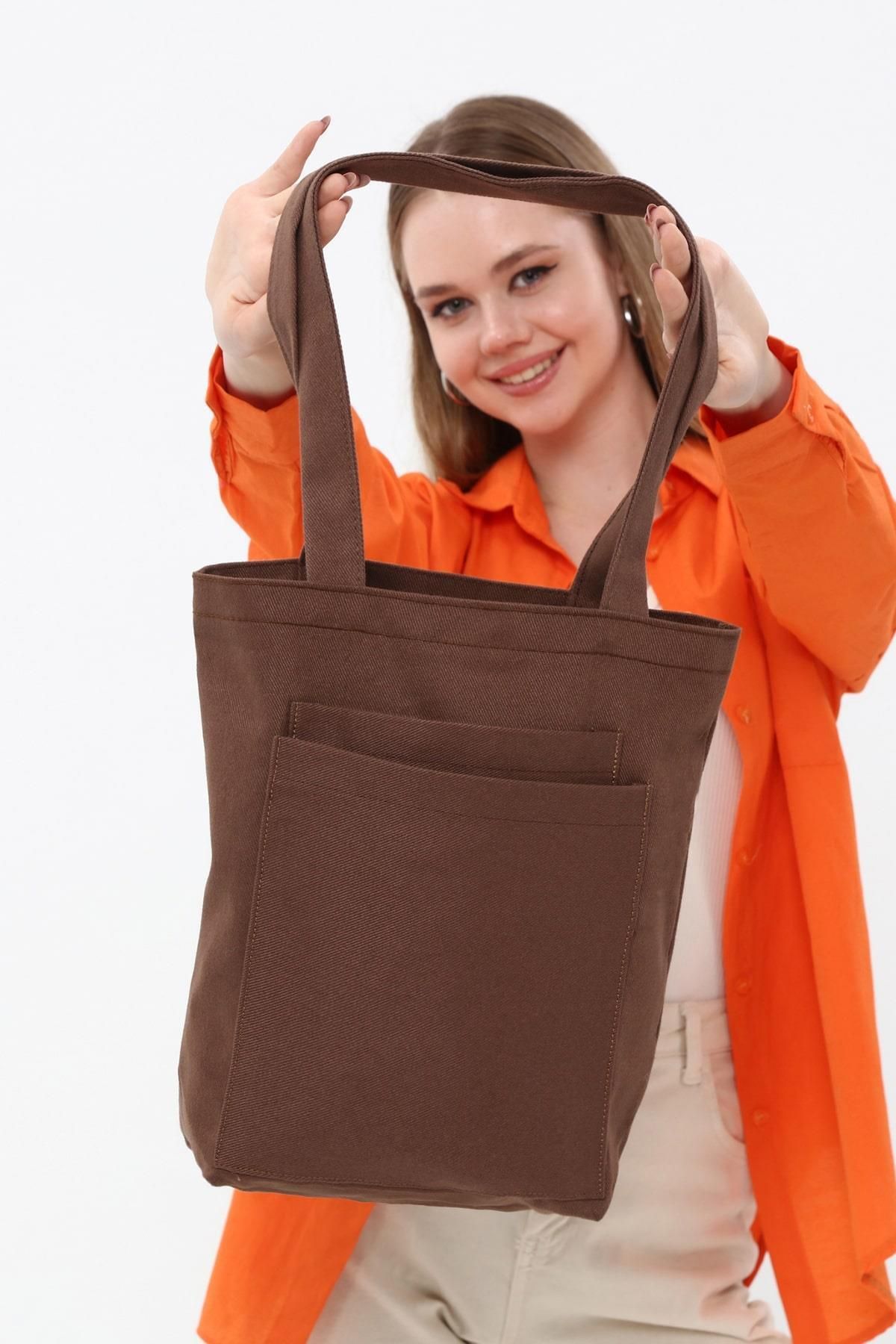 Bagg-Dark Brown Gabardine Bag with 2 Pockets 4