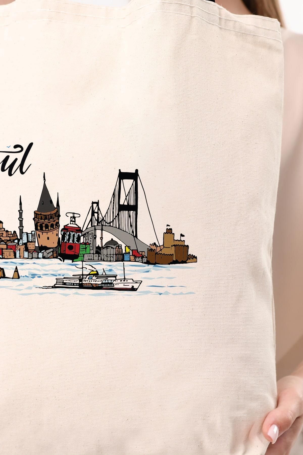 Çınar Bez Çanta-Canvas Colorful Istanbul Printed Cloth Bag 7