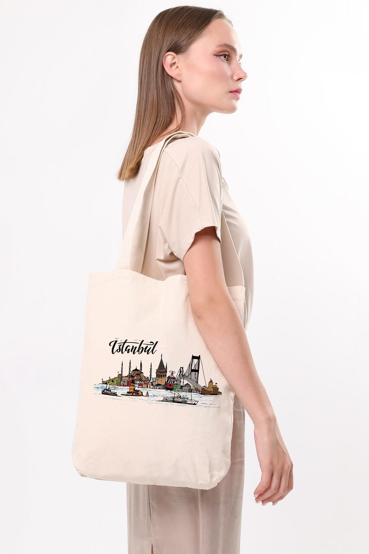 Çınar Bez Çanta-Canvas Colorful Istanbul Printed Cloth Bag 3