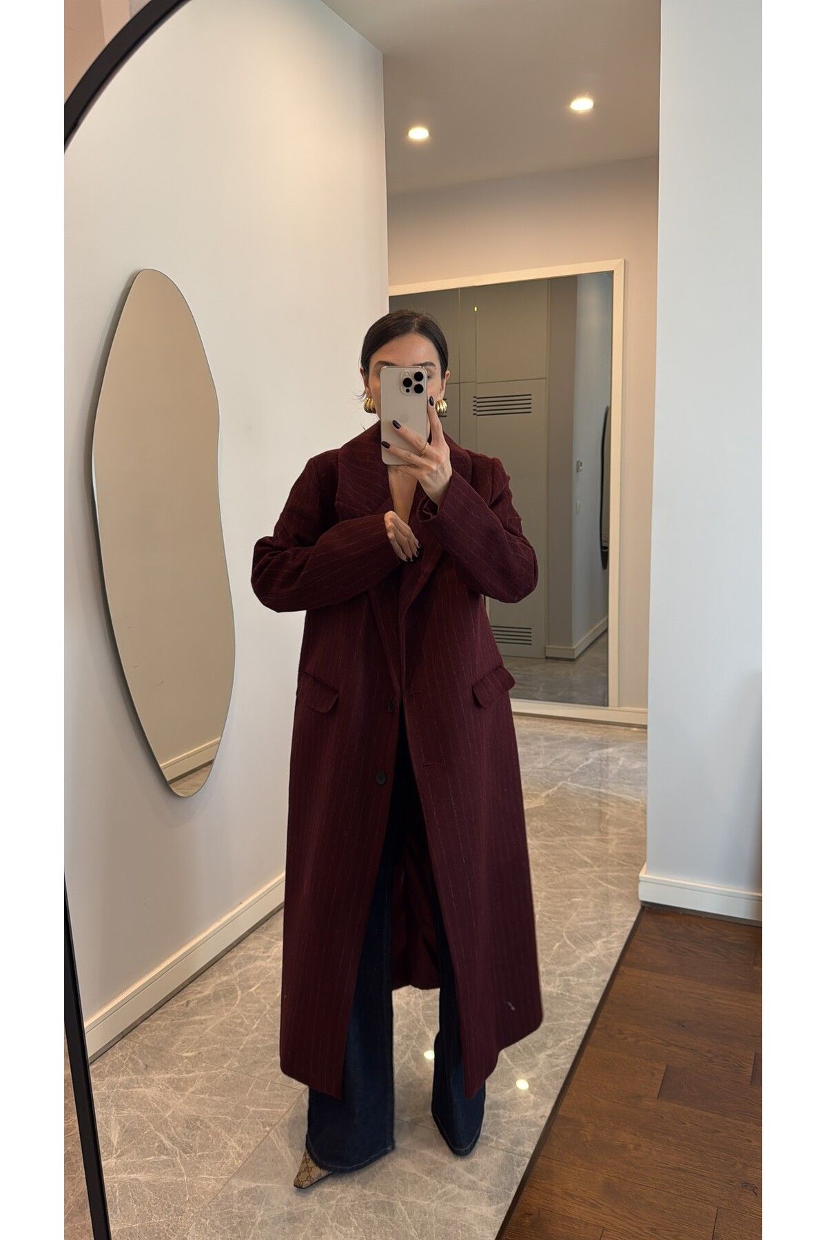 sinemkivanc co-Brand Model Striped Plum Coat 5