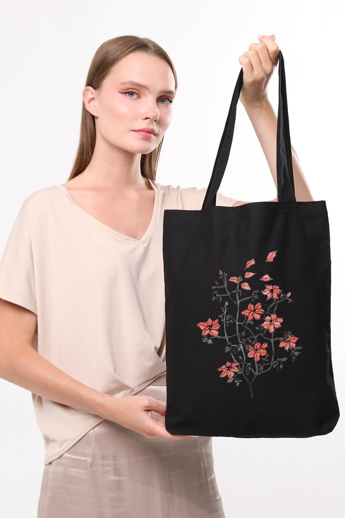 Çınar Bez Çanta-Black Canvas We Heart It Printed Bag 1