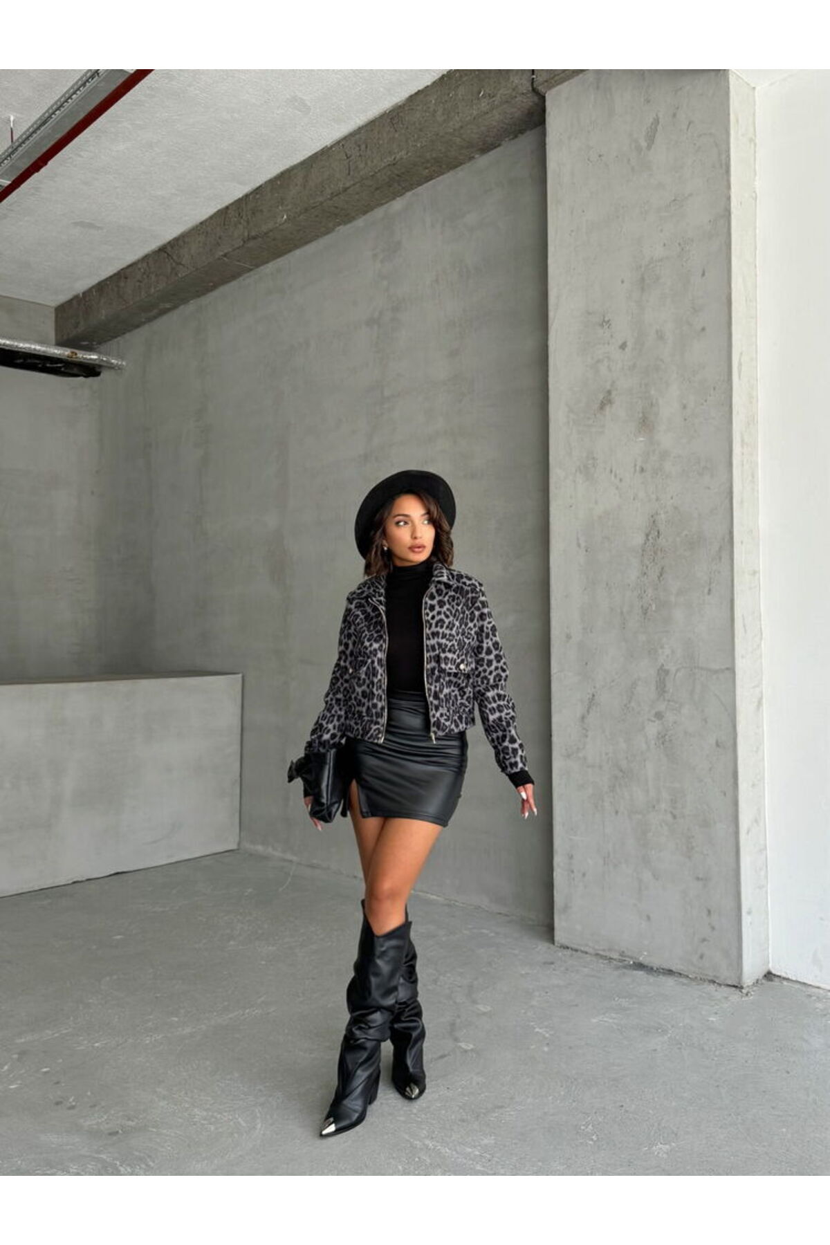 MODA  Leopar Desenli Kaşe Mont - Görsel 2