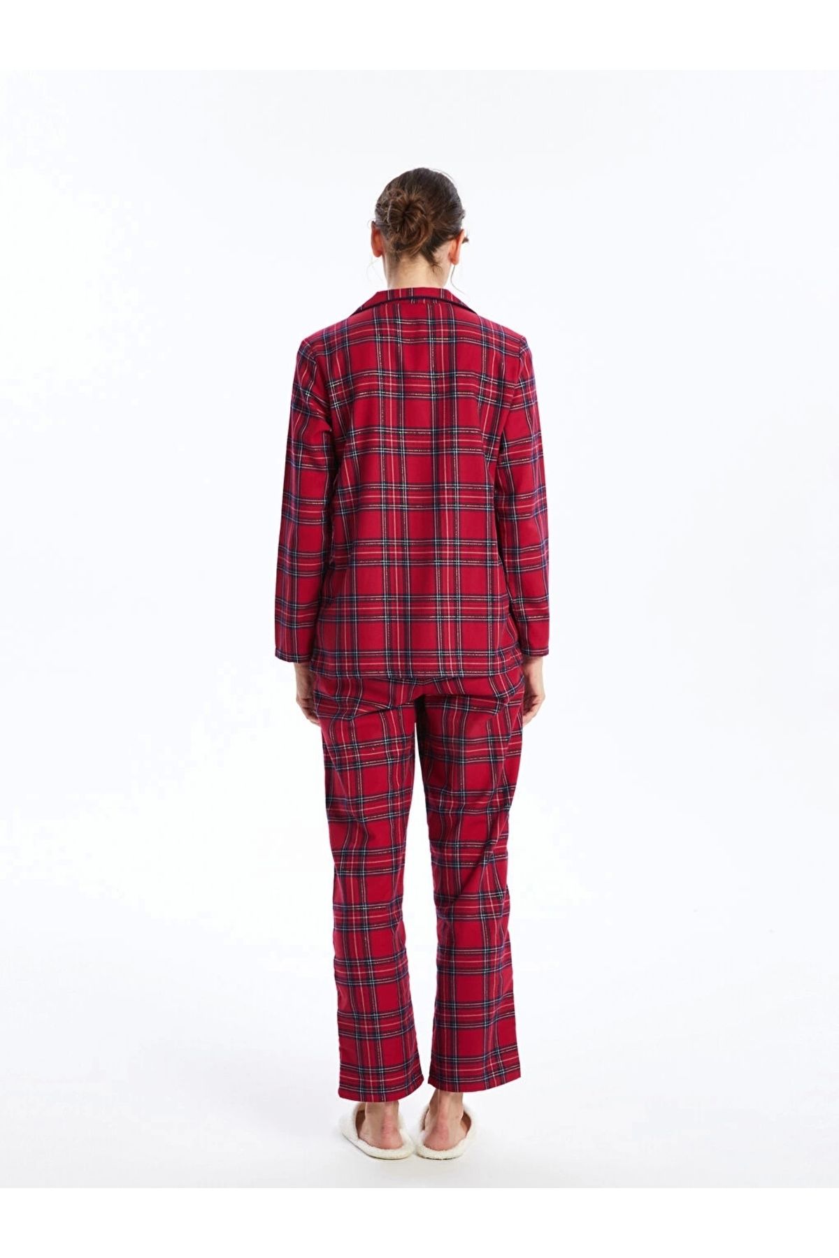 LC Waikiki-Lcw Dream Red Shirt Collar Plaid Women's Pajamas Set 4