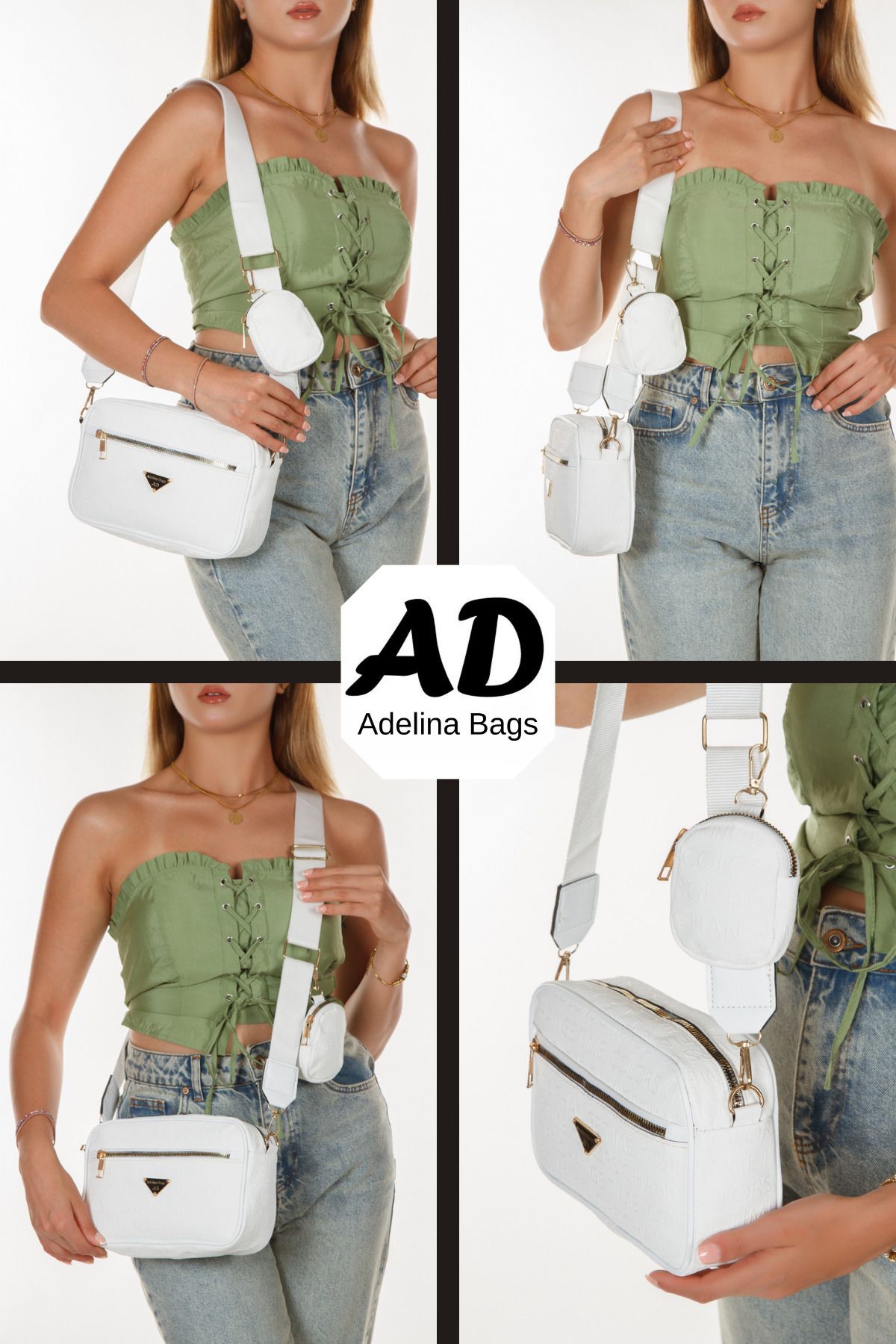 Adelina Bags-Dámská kabelka přes rameno bílá Crossbody - S peněženkou 4