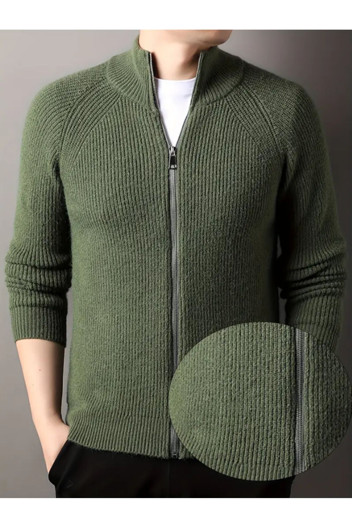 COOL TARZ-Men's Stand Collar Zippered Slim Fit Knitwear Cardigan 1