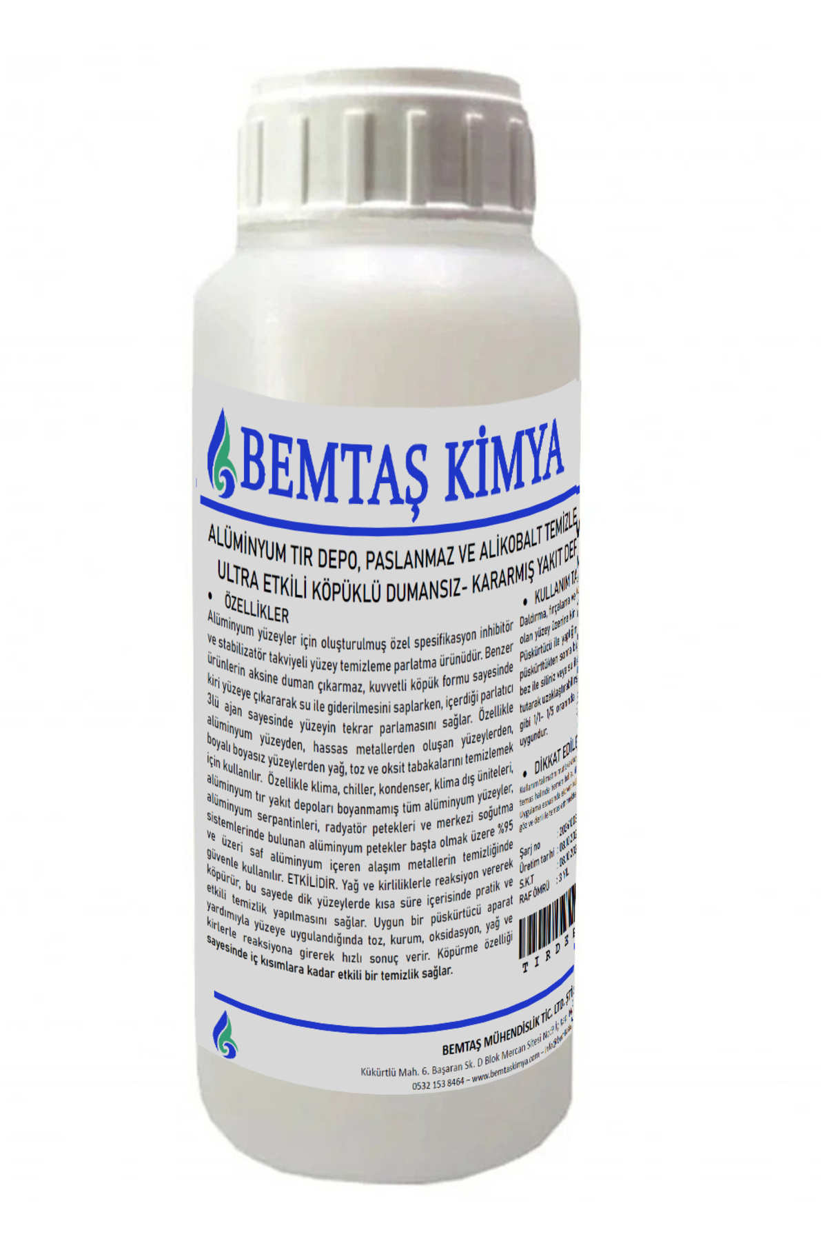 BEMTAŞ KİMYA ALÜMİNYUM TIR DEPO, PASLANMAZ VE ALİKOBALT TEMİZLEME PARLATMA SOLÜSYONU ULTRA ETKİLİ KÖPÜKLÜ