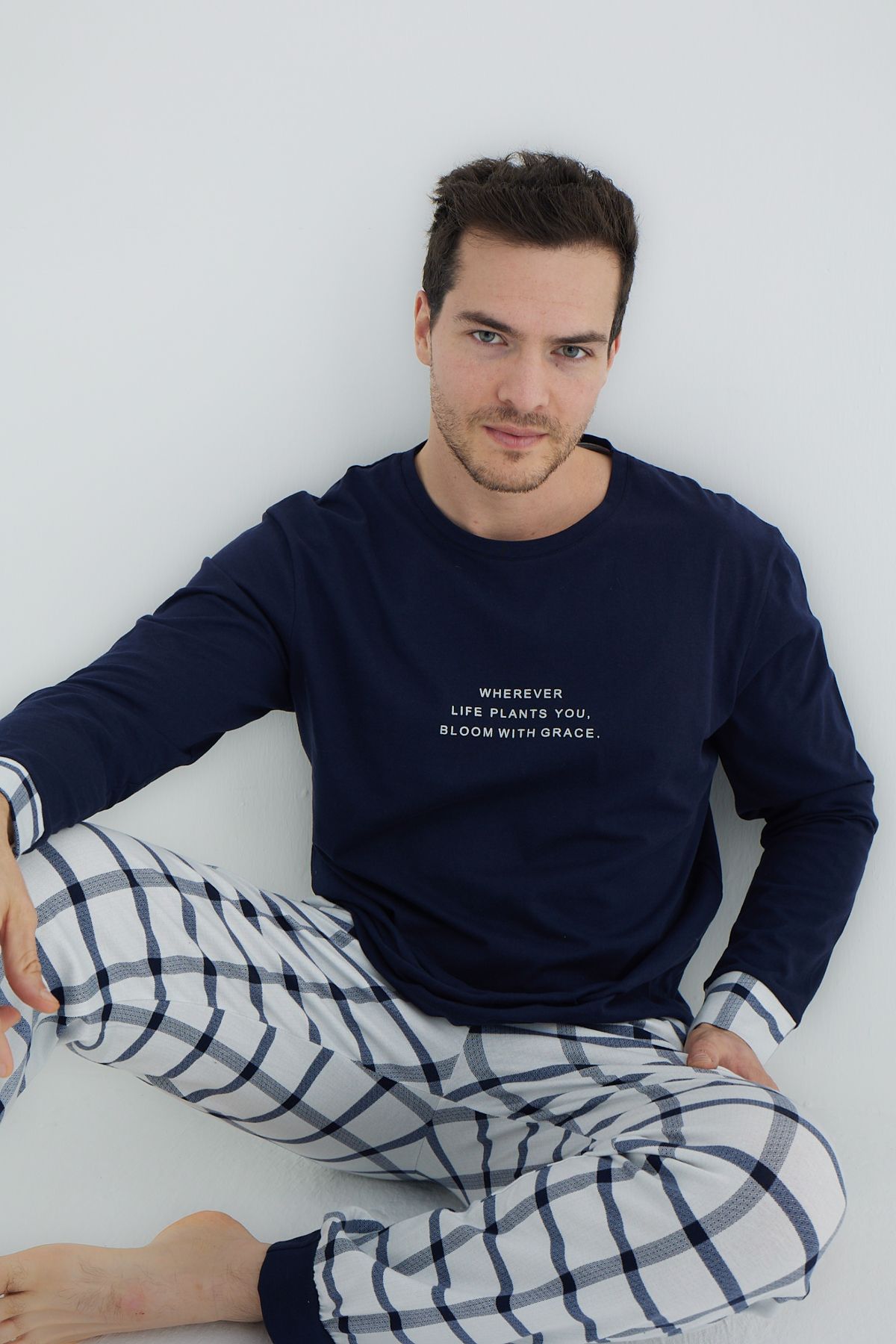 trendyol-man-mens-navy-blue-plaid-long-homewe