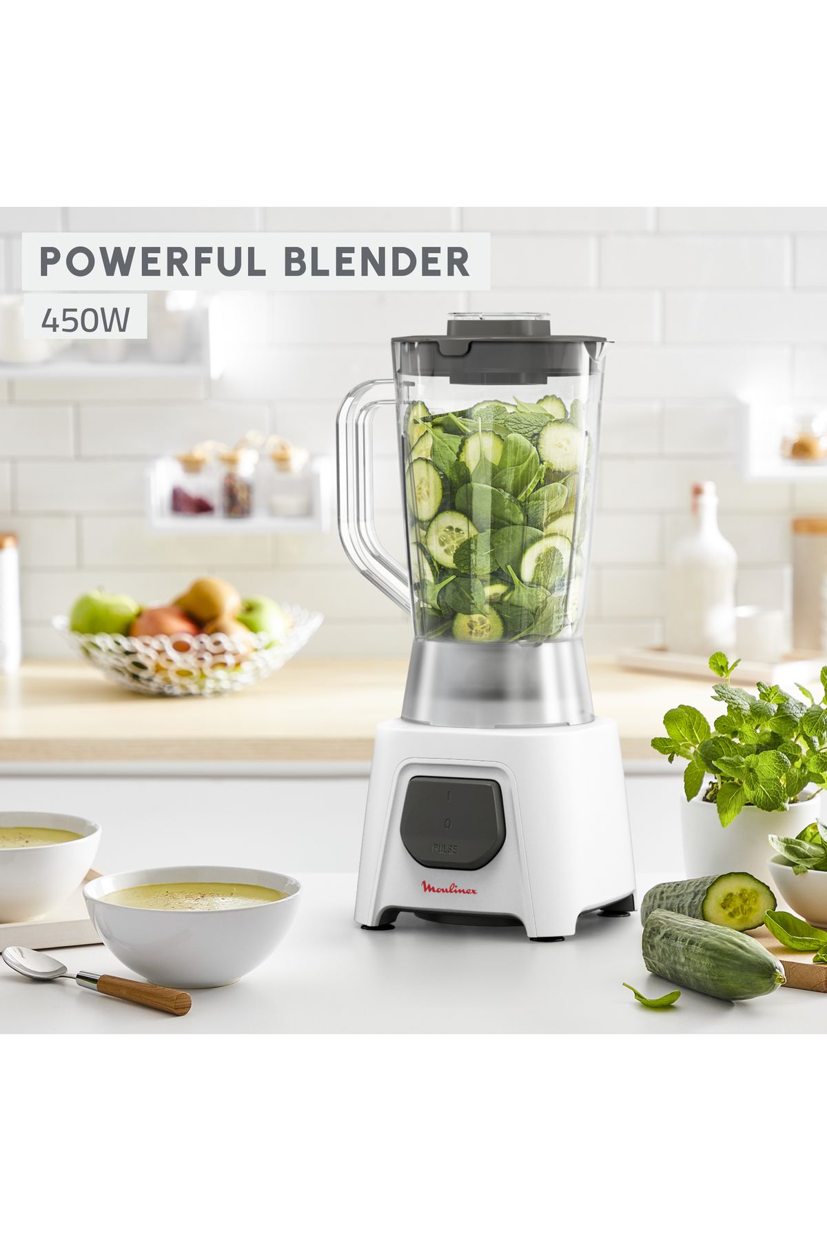Moulinex-خلاط أونو سعة 1.5 لتر مع ملحقتين، 450 واط، أبيض، بلاستيك، Lm2B3127 4