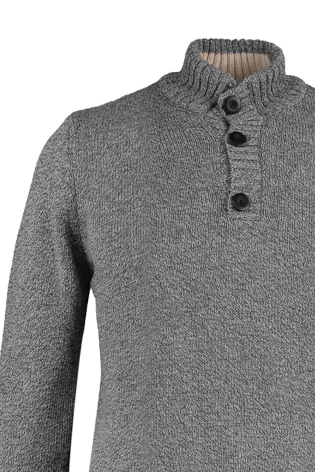 Trendyol Collection-Anthracite Casual Slim Fit Wool Half Fisherman Button Knitwear Sweater Tmnaw21Kz0394 8