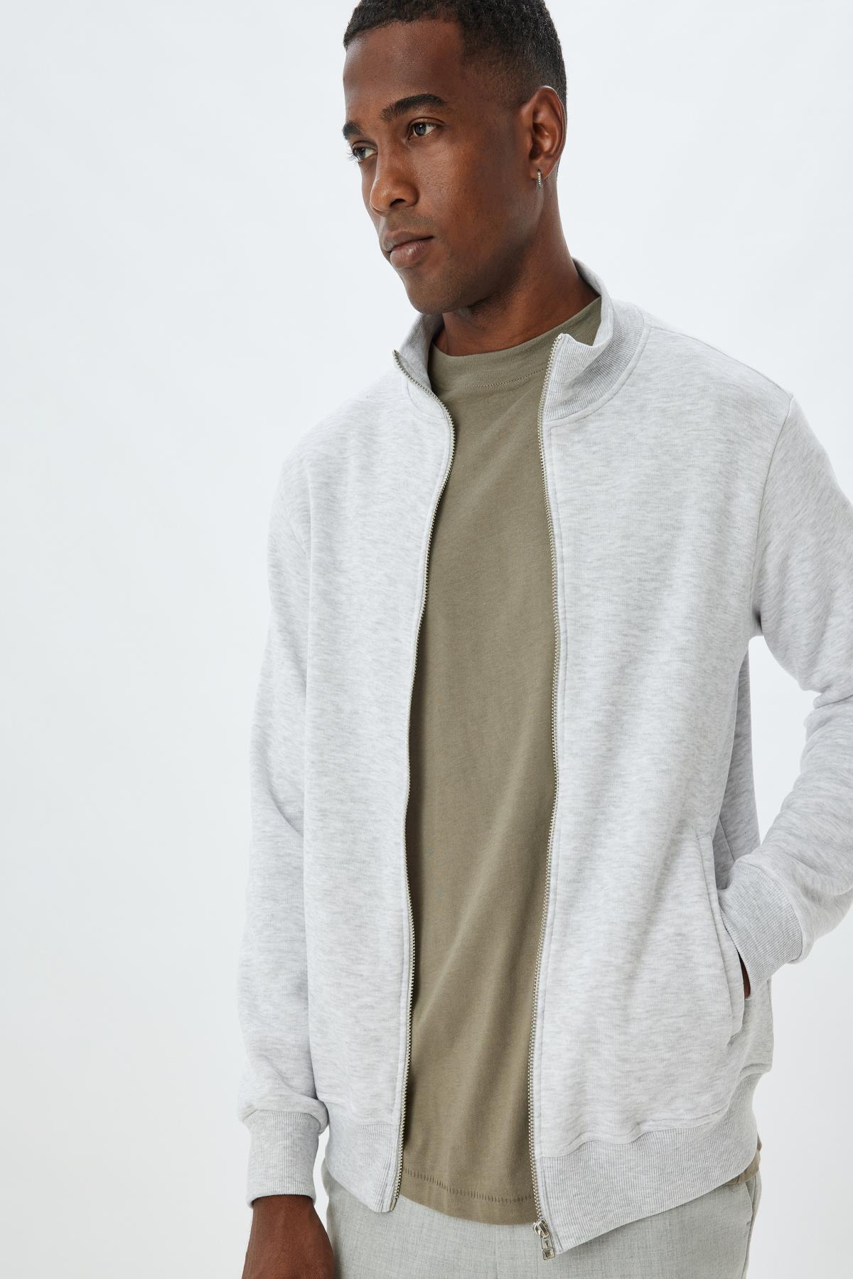 سویشرت مردانه خاکستری کوتون | 5WAM70106MK اورجینال - تصویر 2