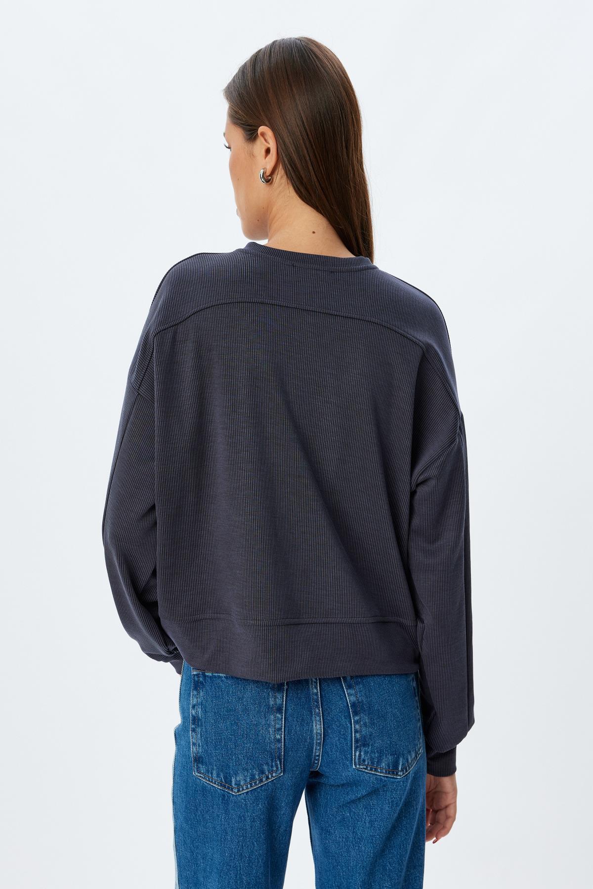 سویشرت زنانه آبی سرمه ای کوتونKoton | 5WAK10063EK اورجینال - تصویر 4