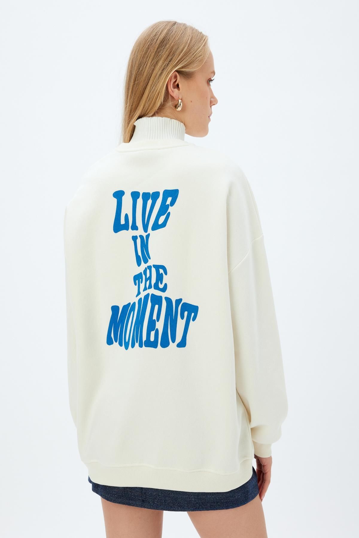 Koton-Off-White Women's Sweatshirt 5Wak10023Pk 4