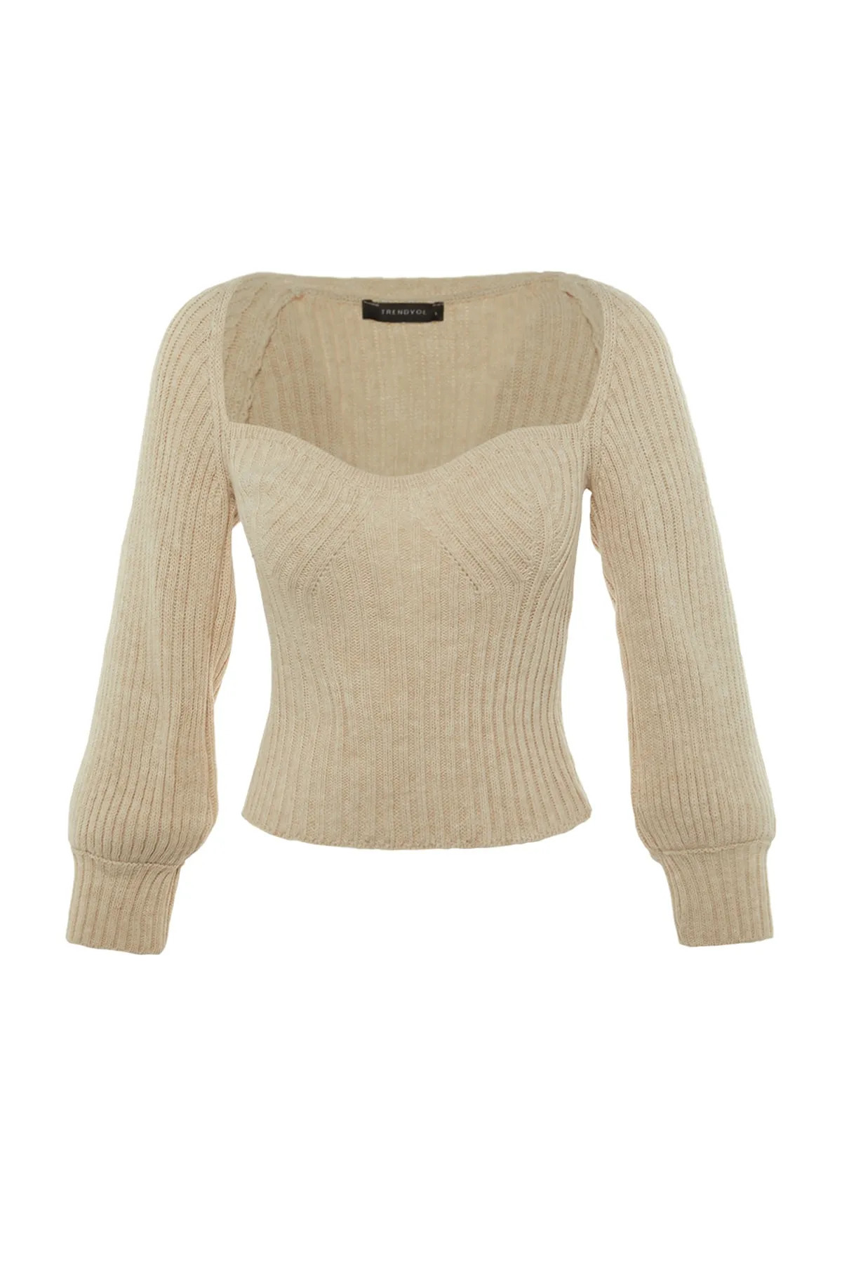 Trendyol Collection-Stone Crop Strickpullover mit Herzkragen TWOAW22KZ1760 5