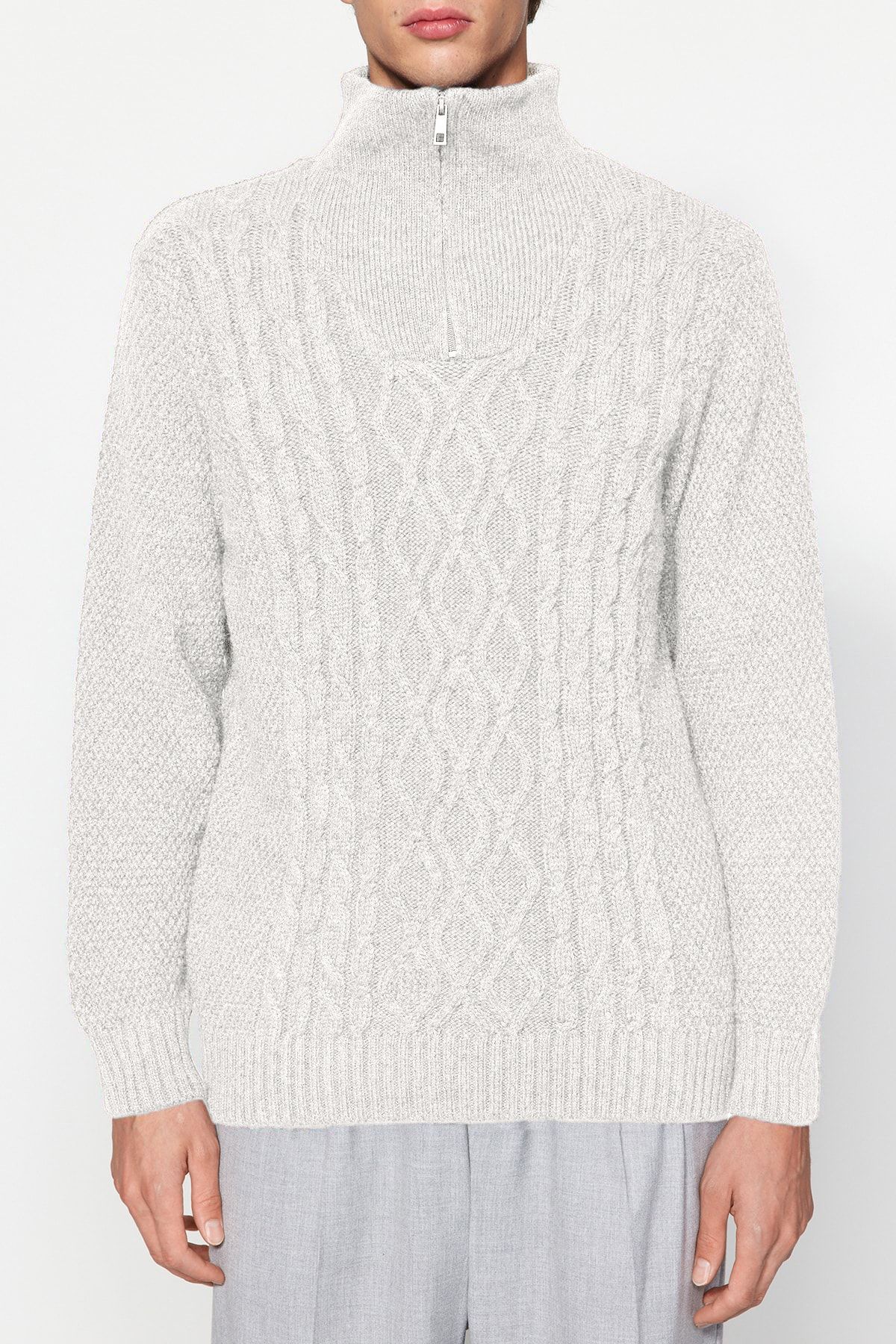 Trendyol Collection-Ecru Regular Half Rollkragenpullover aus Haarstrick TMNAW24KZ00047 6