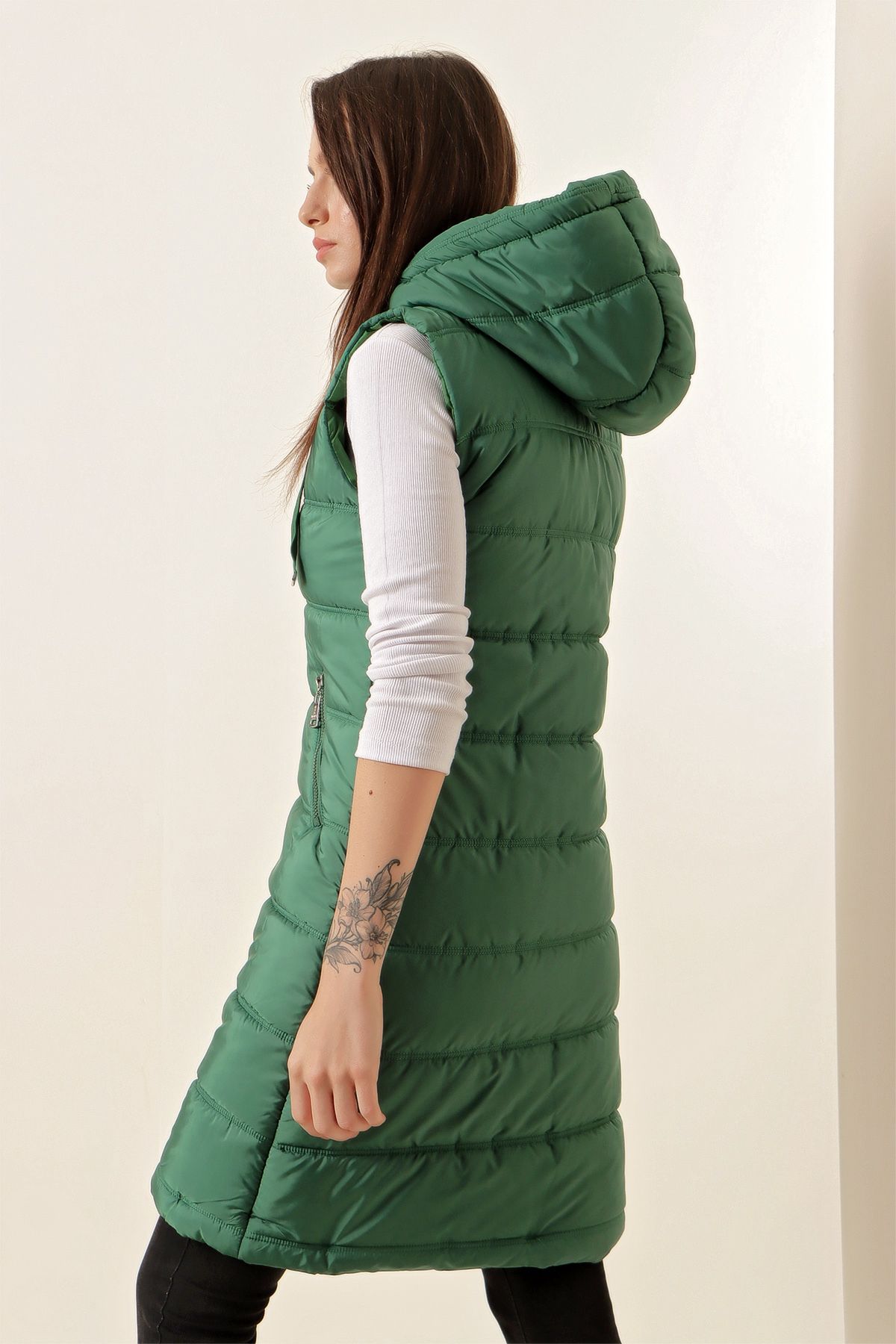 Bigdart-5140 Vestă lungă cu glugă - Verde smarald-- 6