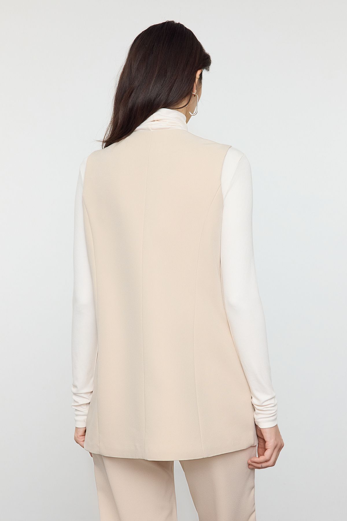 Trendyol Modest-Vestă țesătă cu închidere cu cravată în față bej TCTSS24YL00003 5