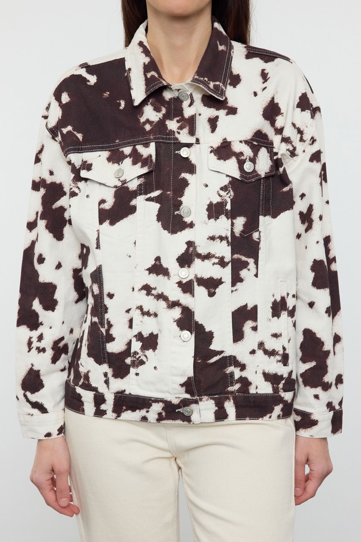Trendyol Collection-Multicolor Cow Print Denim Jacket Twoaw25Ce00087 3