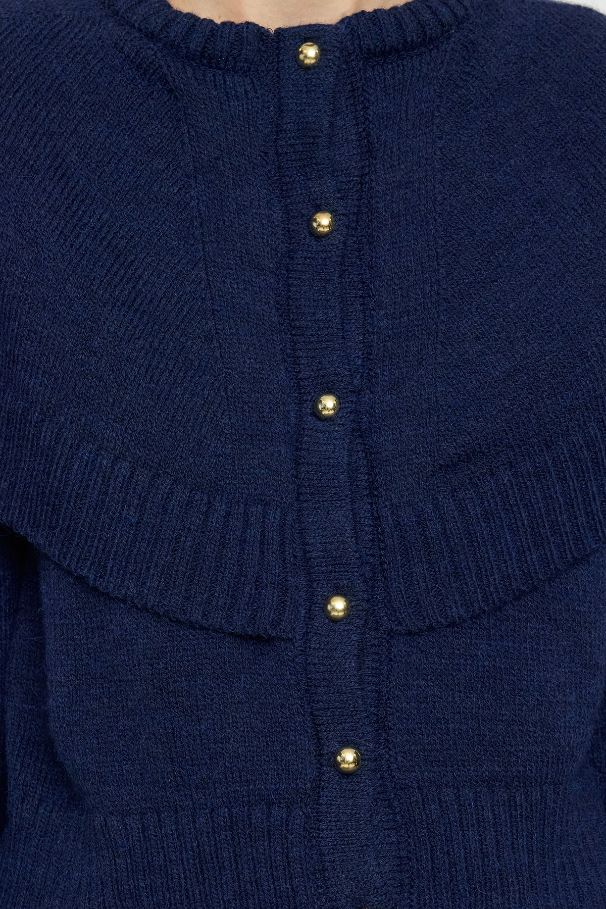 Trendyolmilla  Lacivert Düğmeli Kol Detaylı Bisiklet Yaka Triko Hırka TWOAW25HI00371 - Görsel 3