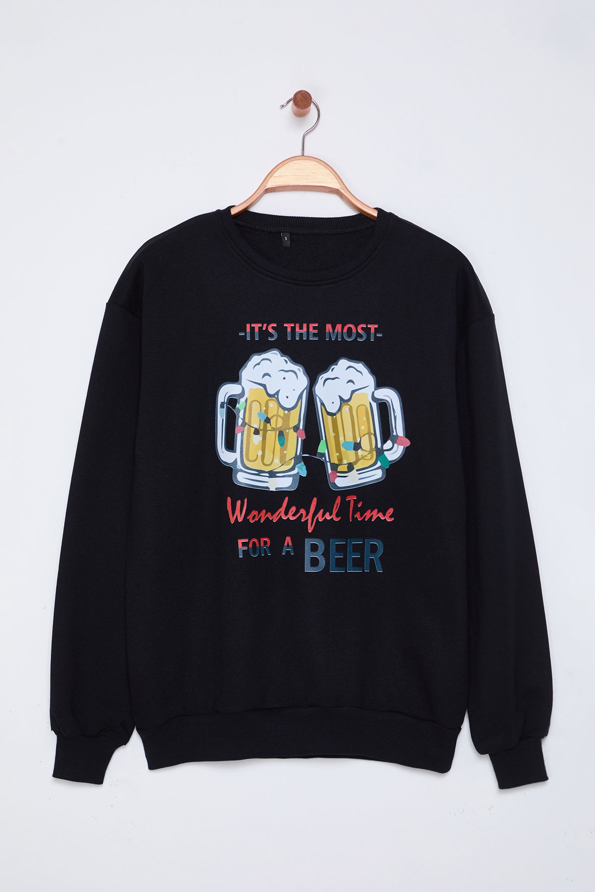Edit by Trendyol-Black Oversize/Wide Cut Christmas Themed Men's Sweatshirt Tedaw25Sw00081 4