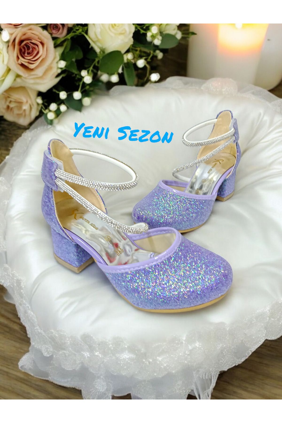 PATİK BEBE-Girl's Purple Color Heeled Stone Adhesive Cirted Evening Shoes 1