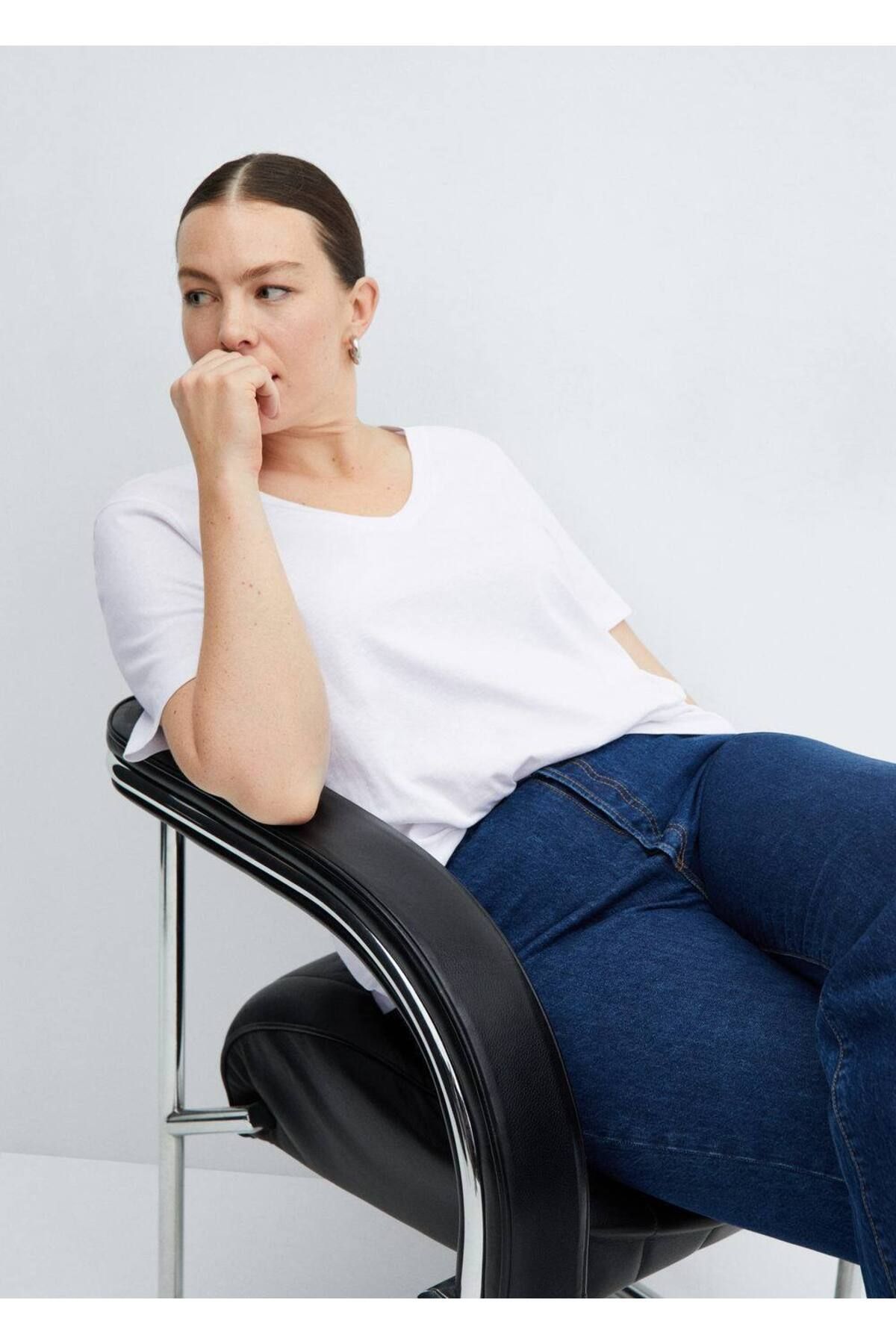 MANGO Woman-Tricou cu decolteu în V 100% bumbac 5