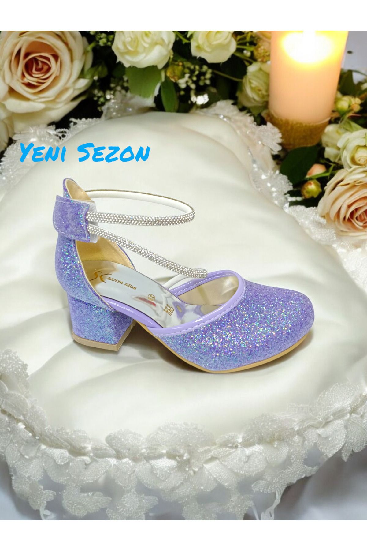 PATİK BEBE-Girl's Purple Color Heeled Stone Adhesive Cirted Evening Shoes 5