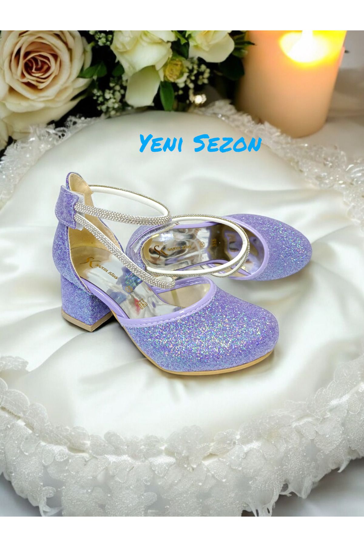 PATİK BEBE-Girl's Purple Color Heeled Stone Adhesive Cirted Evening Shoes 4