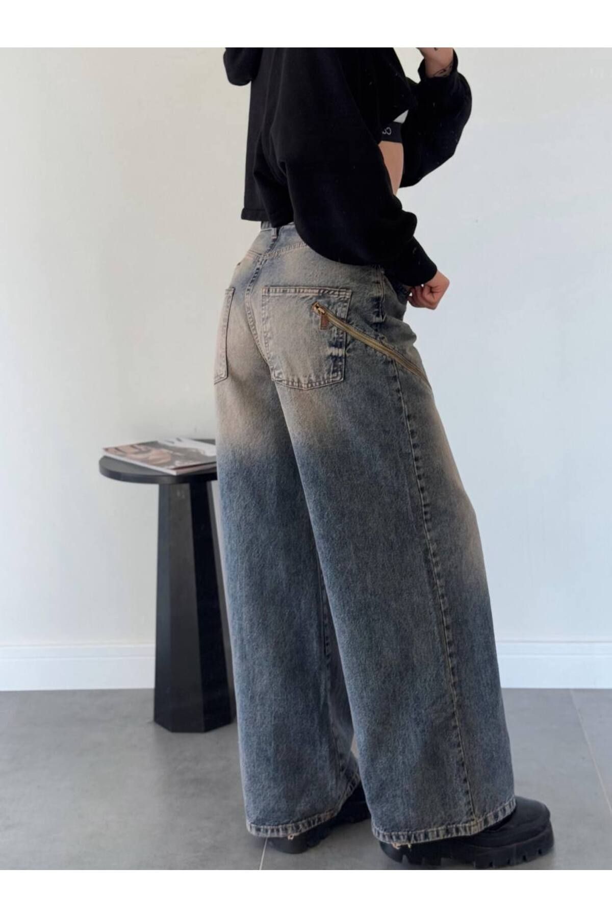 DENİKK-Trend Special Design - Super Baggy Jean Loose Relaxed Fit Denim Trousers with Wide Leg and Side Zip 5