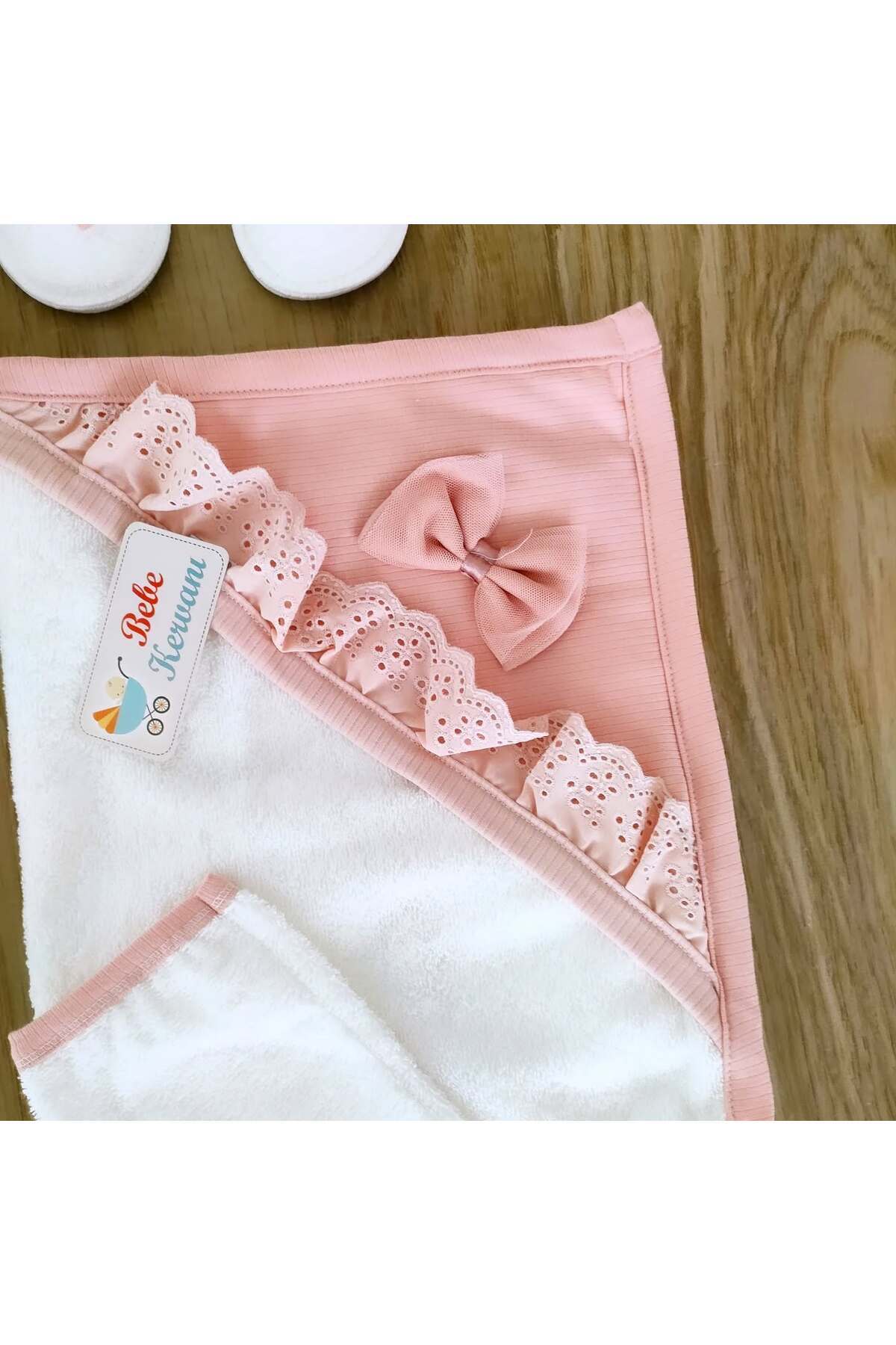 bebe kervanı Bebekervanı Kız Bebek  Pembe %100 Pamuklu Fistolu Bornoz Takımı BBK1029 fotoğrafı 4 (önizleme)