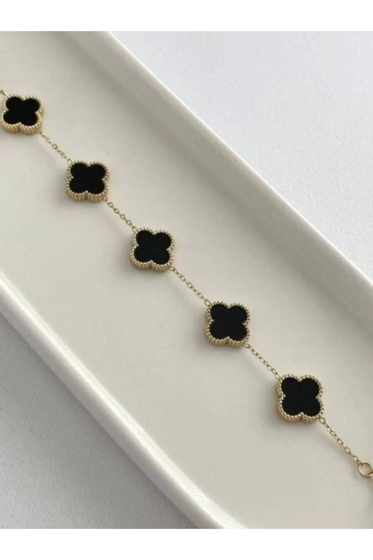 Liwer Kadın Gold Zincirli Siyah Çift Taraflı Çelik Bileklik