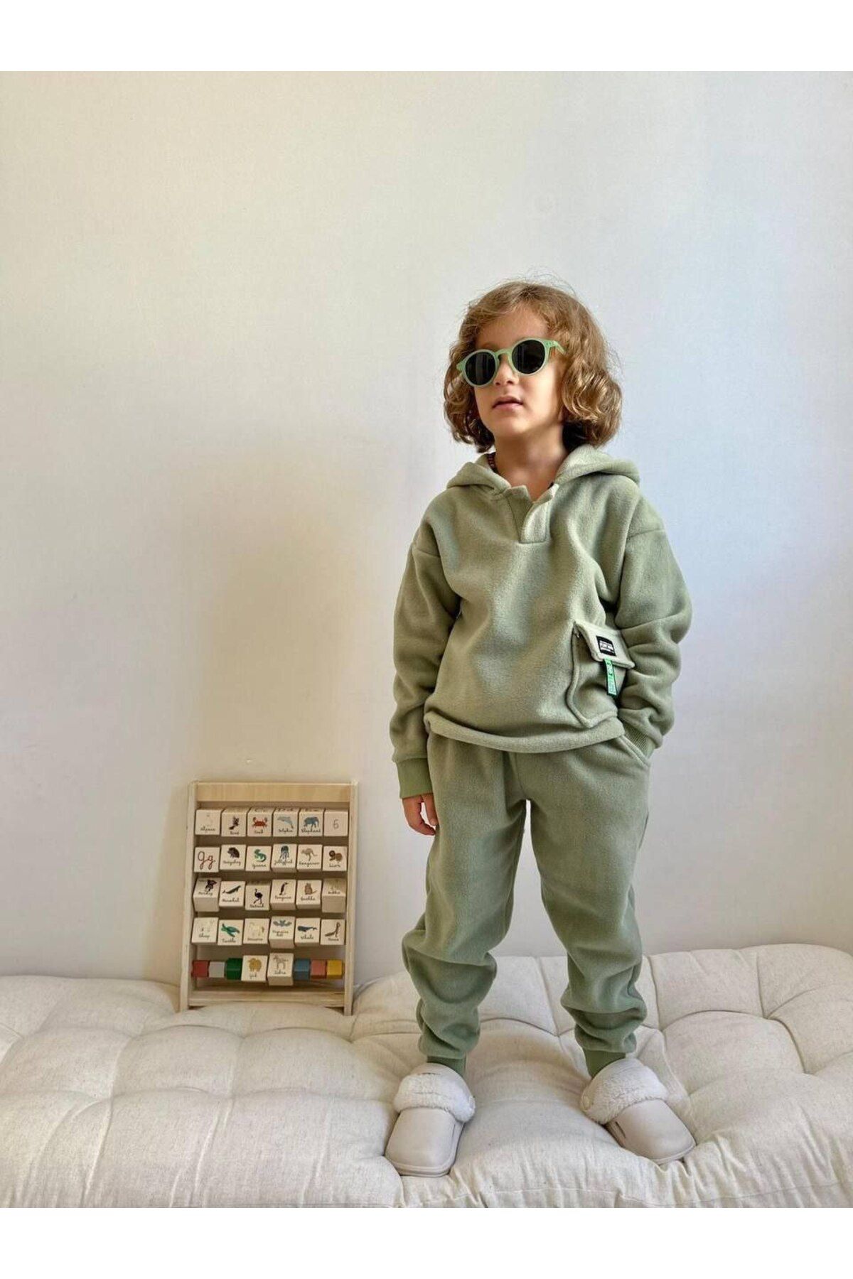 MİO-Boy's Fleece Hooded Green Suit 2