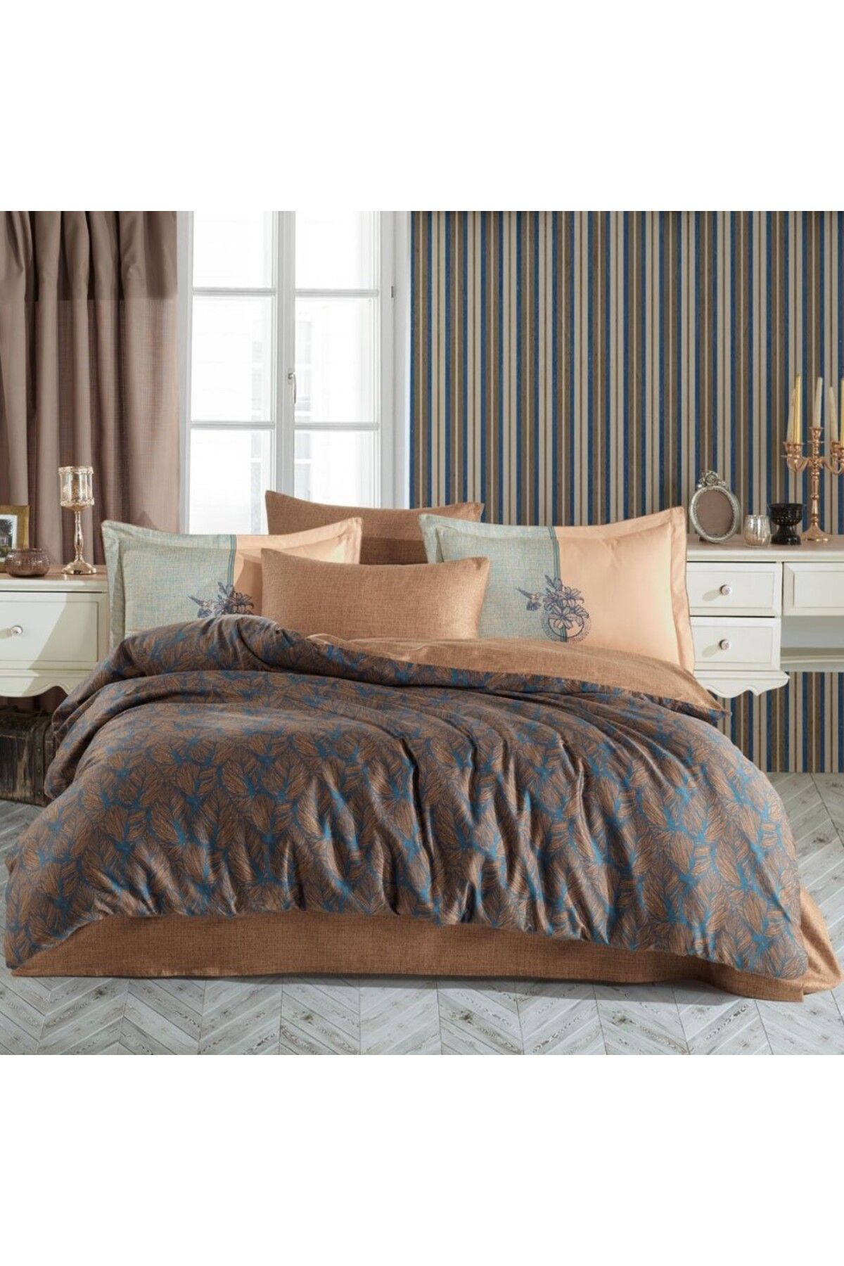 FAYMEM GLOBAL Çift Kişilik Saten Nevresim Lotus Bronz