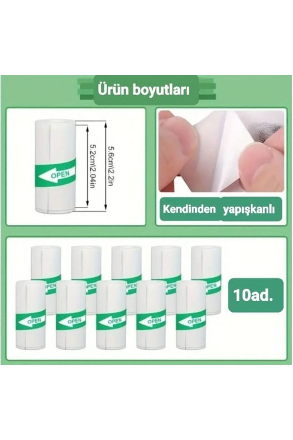 Genel Markalar 10 Adet Mini Taşınabilir Yazıcı Yapışkanlı Rulo Termal Kağıt 56mm