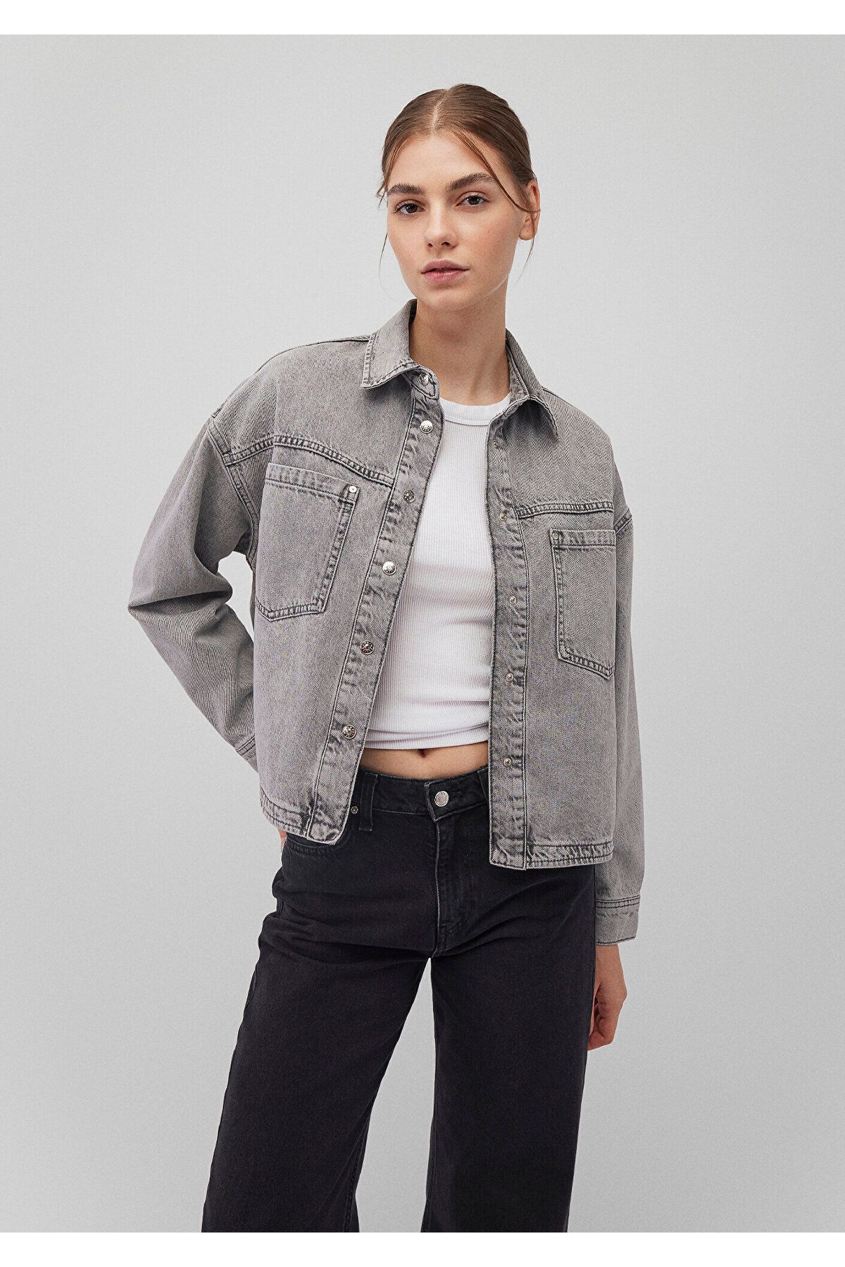 Mavi-Cămașă Pia Iconic Grey Denim Crop - Croi scurt 1210246 -89105 2