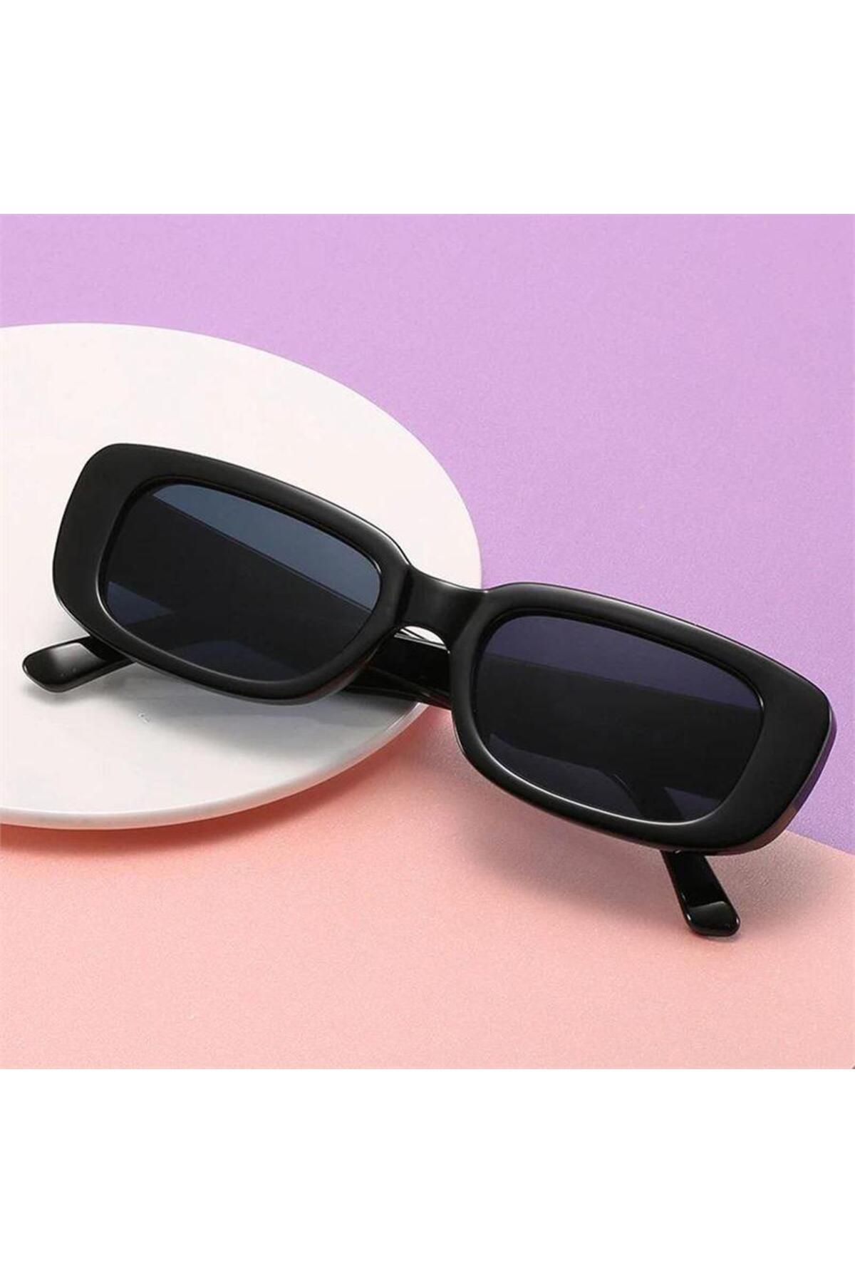 Köstebek-Horizontal Black Framed Retro Sunglasses 2