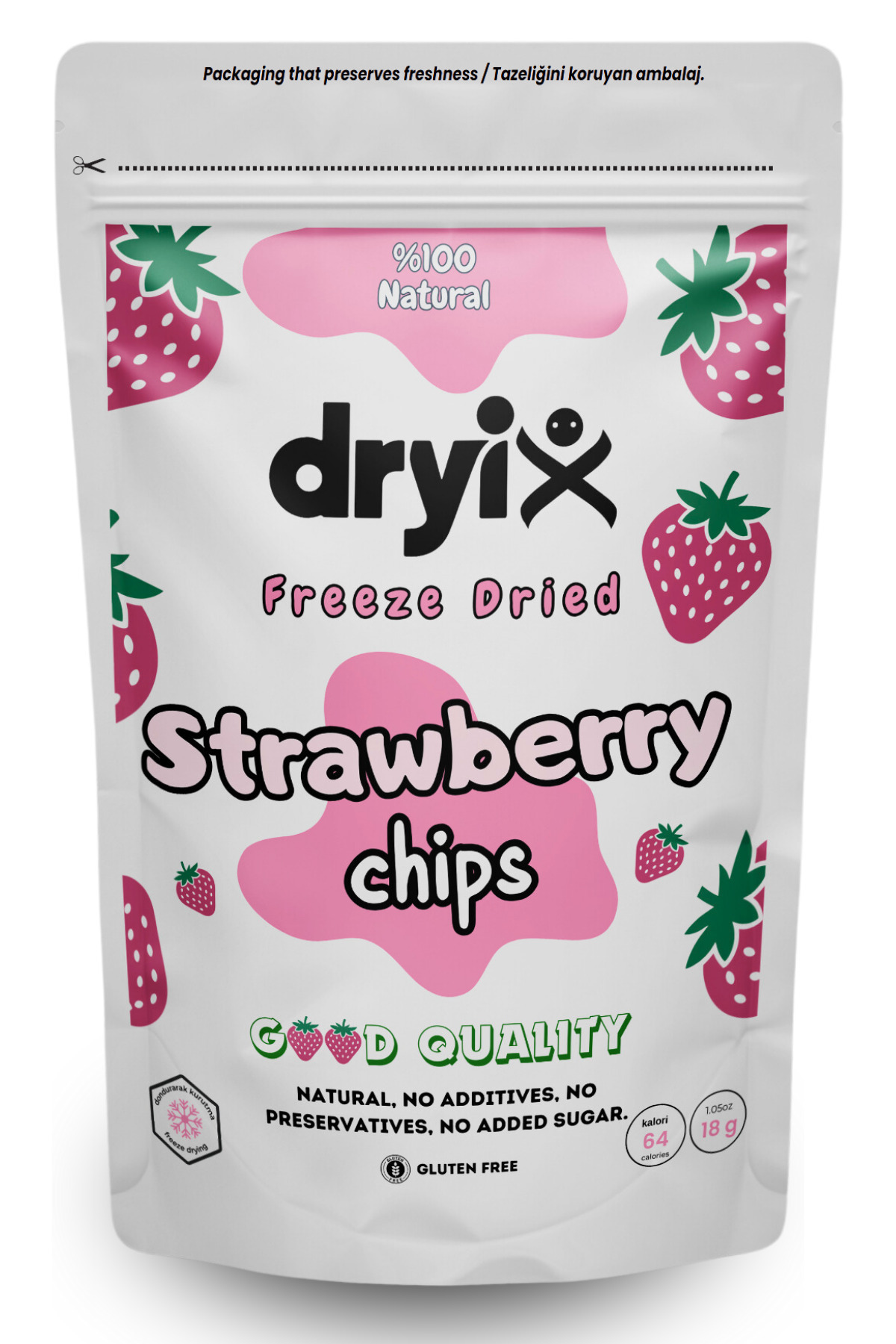 Dryix Çilek Kurusu 16 Gr Dondurarak Kurutulmuş Çıtır Meyve Cipsi