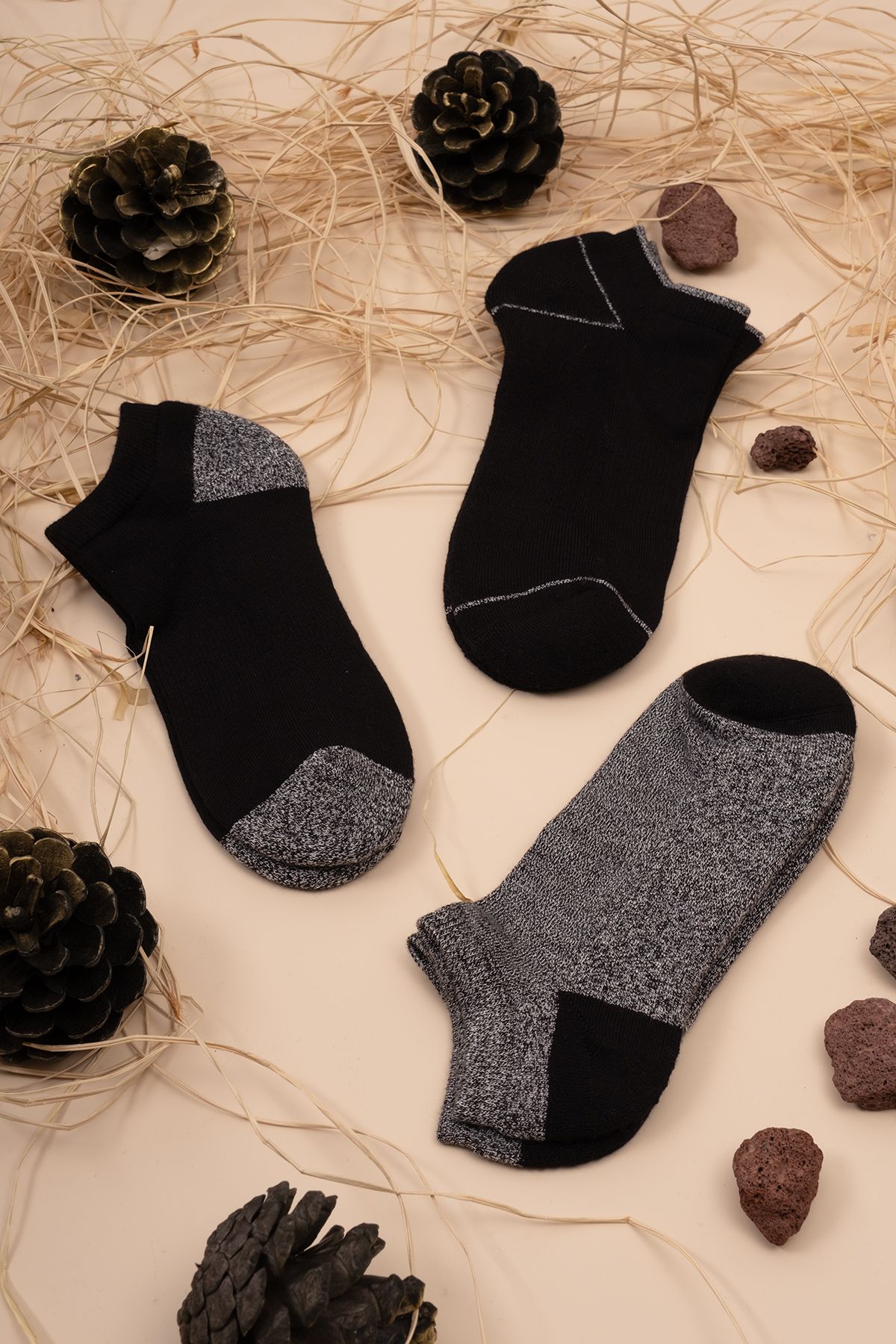 HİTRA-Set of 3 Bamboo Bottom Towel Seamless Booties Socks 2