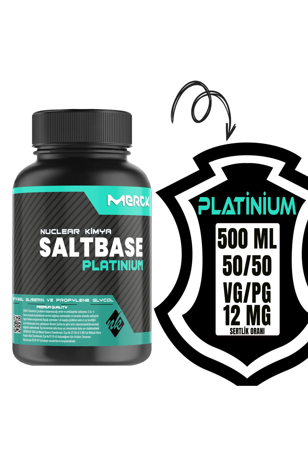 nuclear kimya Platinium Salt Base 500ml Vg Pg 50-50 12 Mg Sertlik Oranı Gliserin Propilen Glikol Base 500 ml