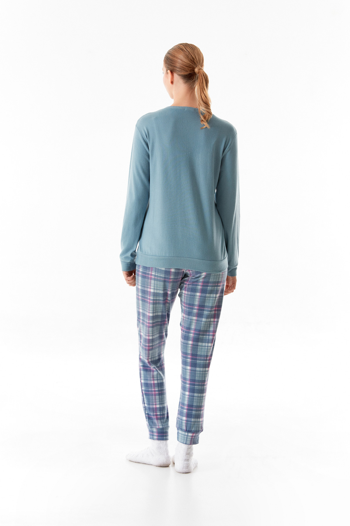 Fulla Moda-Set de pijamale din 2 piese cu gâtul rotund brodat cu pisici 5