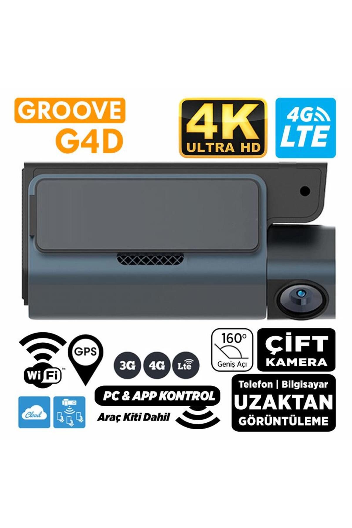 Groove G4D 4G LTE 4K UHD Ön+Arka Araç İçi Kamera Sim Kart Destekli Uzaktan Erişim Canlı Video |WiFi|