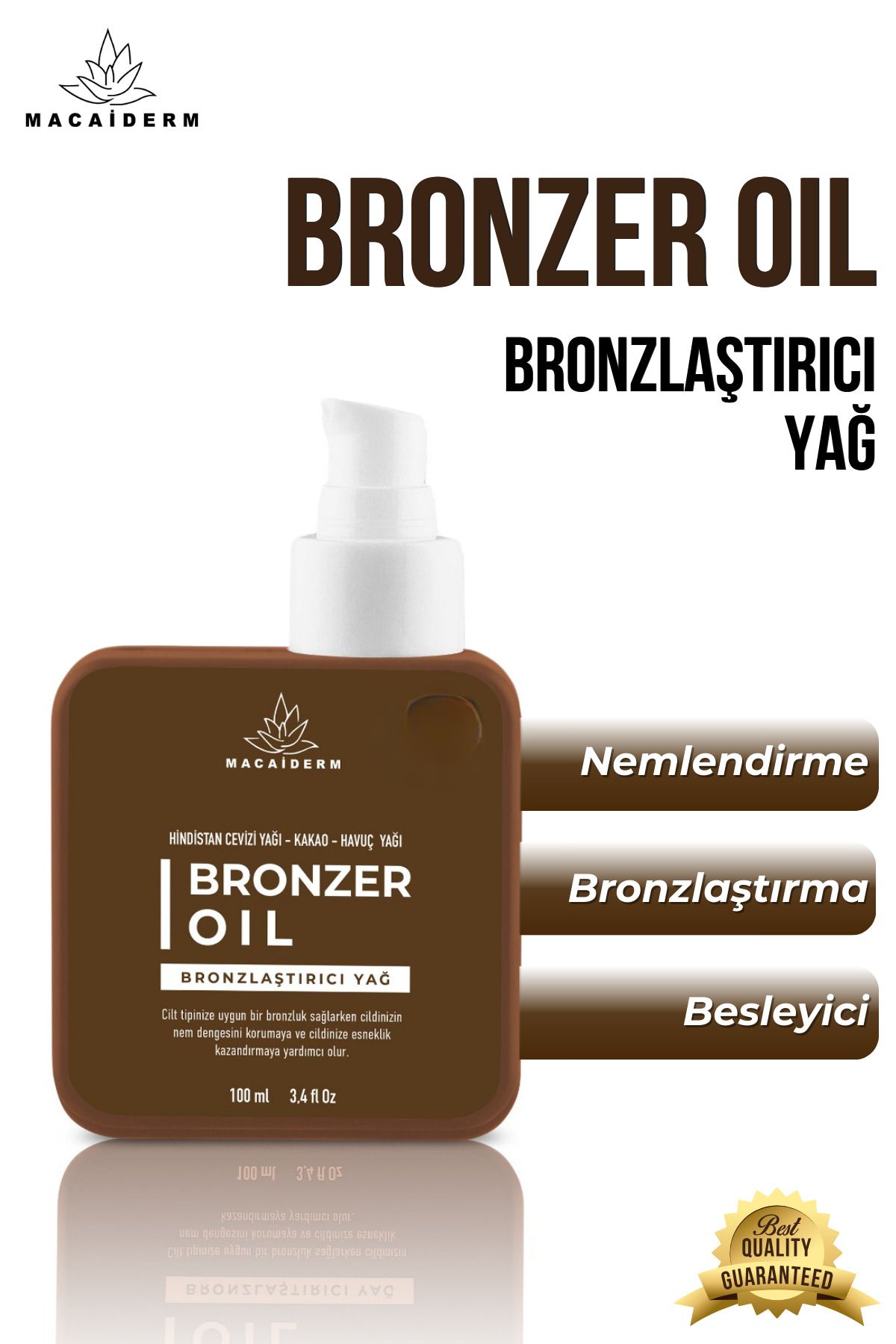 Macaiderm Hindistan Cevizi, Havuç Yağı ve Kakao İçeren Bronzlaştırıcı Yağ 100 ml