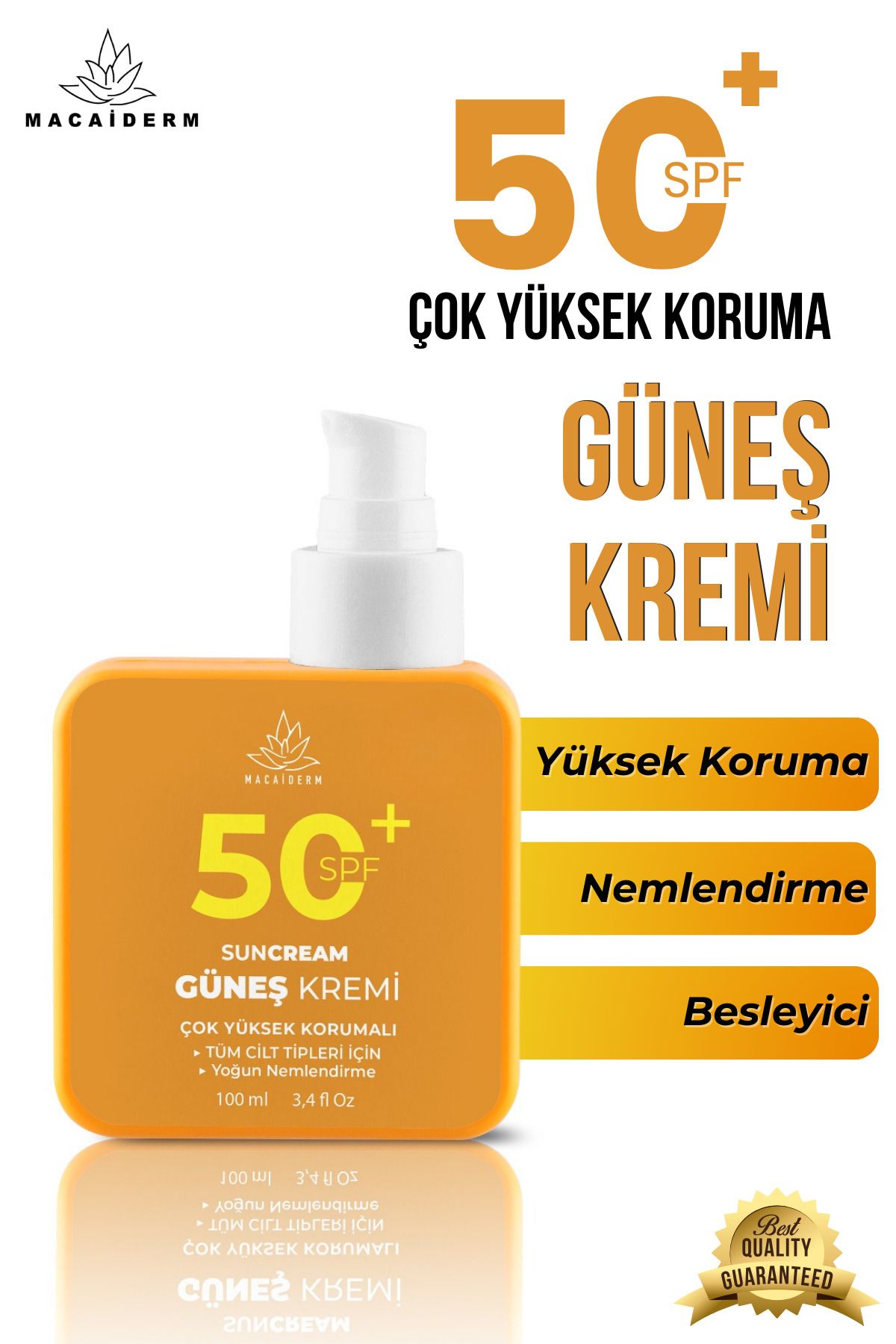 Macaiderm 50 SPF Yüksek Korumalı Nemlendirici Etkili Güneş Kremi 100 ml