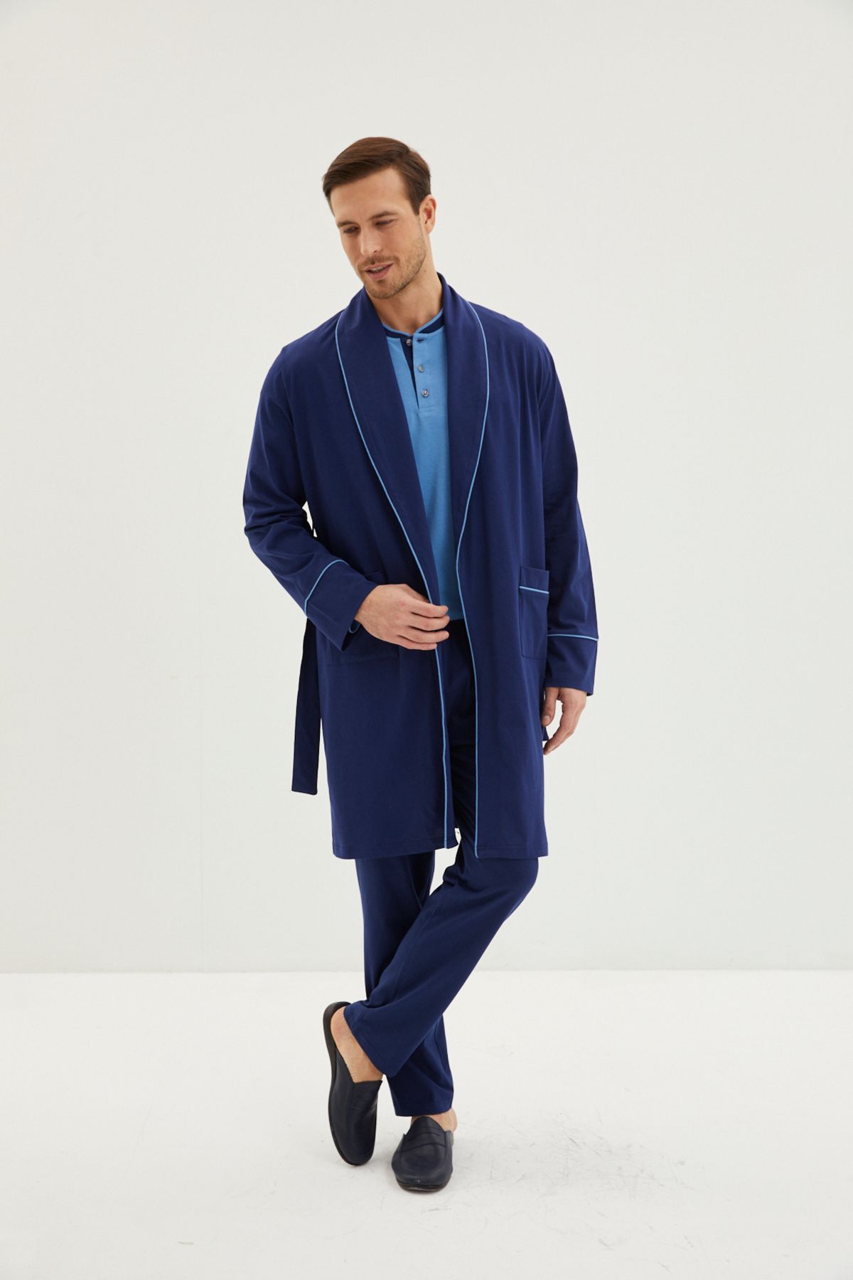 Kiğılı-3-Piece Combed Cotton Robe and Patchwork Pajama Set 1