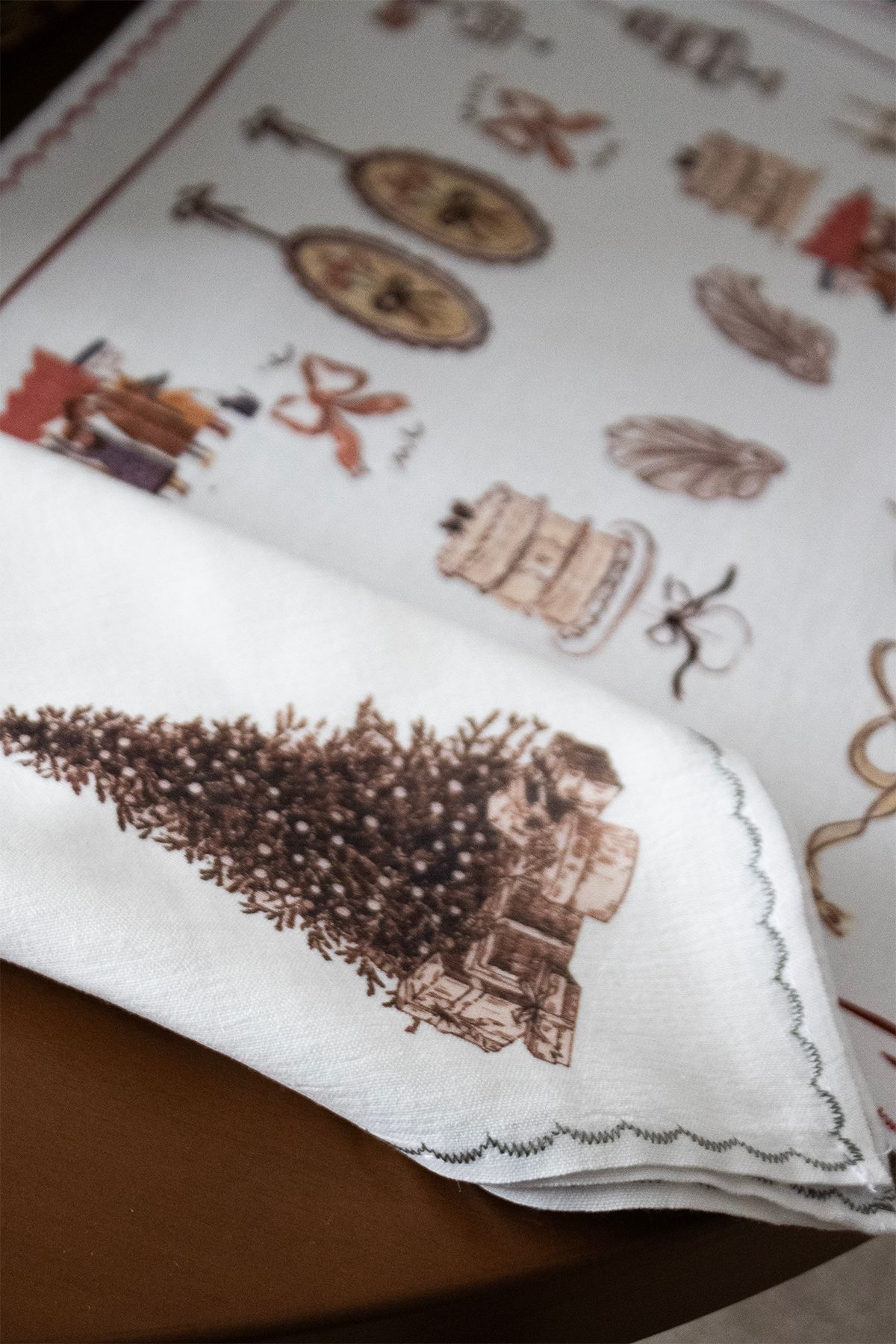 Mita Concept-Tree Patterned Double Linen Christmas Concept Napkin Set 3