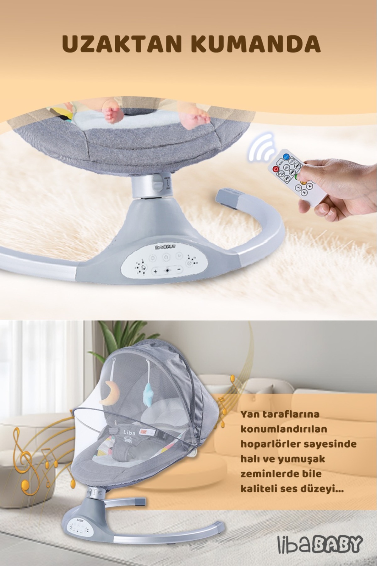 libaBABY KOALA Elite Elektrikli Bebek Ana Kucağı Bluetoothlu Otomatik Sallanan Müzikli Kumandalı Anakucağı fotoğrafı 3 (önizleme)
