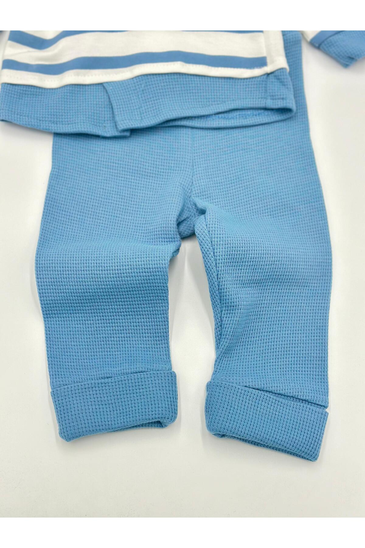 voyyo kids baby Erkek Bebek Mevsimlik Takımı Ayıcık Nakışlı Uzun Kollu Bisiklet Yaka Çizgili Sahte Gömlekli Takım fotoğrafı 4 (önizleme)