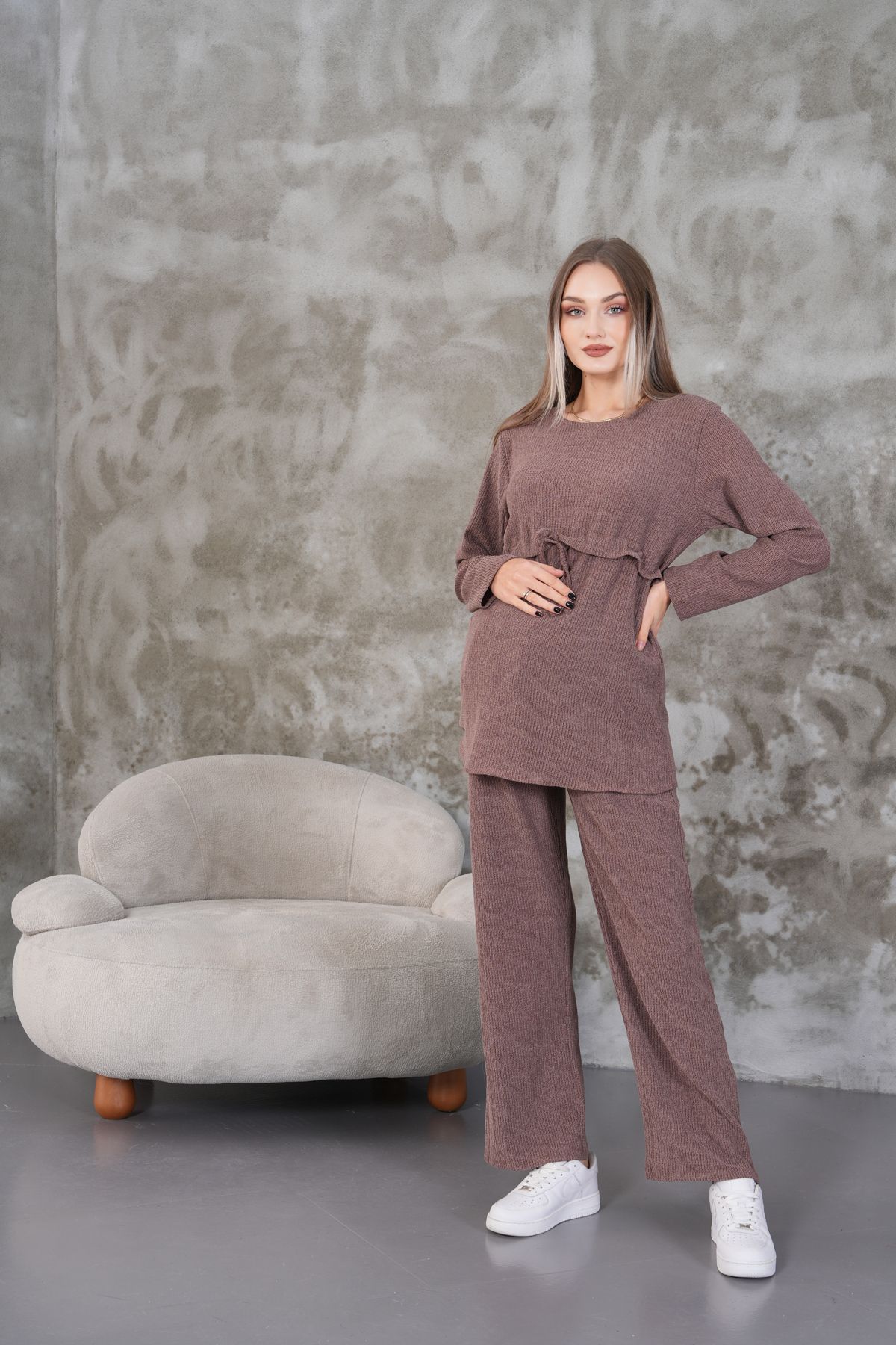 Miss Dünya Lissa-Ruffle Detailed Winter Wrapped Cloth Pocket Maternity and Maternity Top Tunic Set 4
