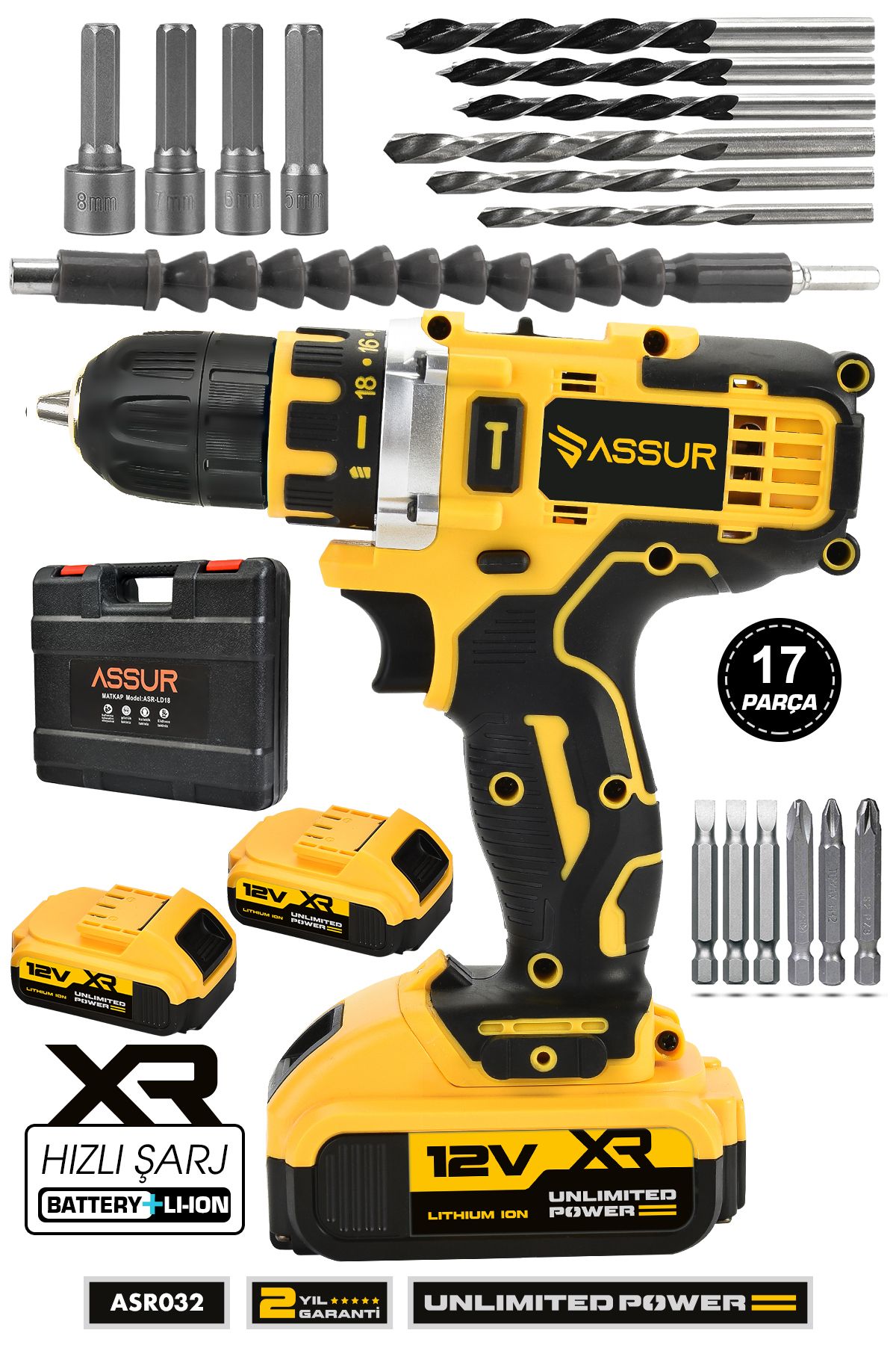 Jetta Power Tools Assur Plus 12v 1.5ah Metal Şanzıman Çift Akülü Bakır Sargı 24 Parça Şarjlı Matkap Akülü Vidalama